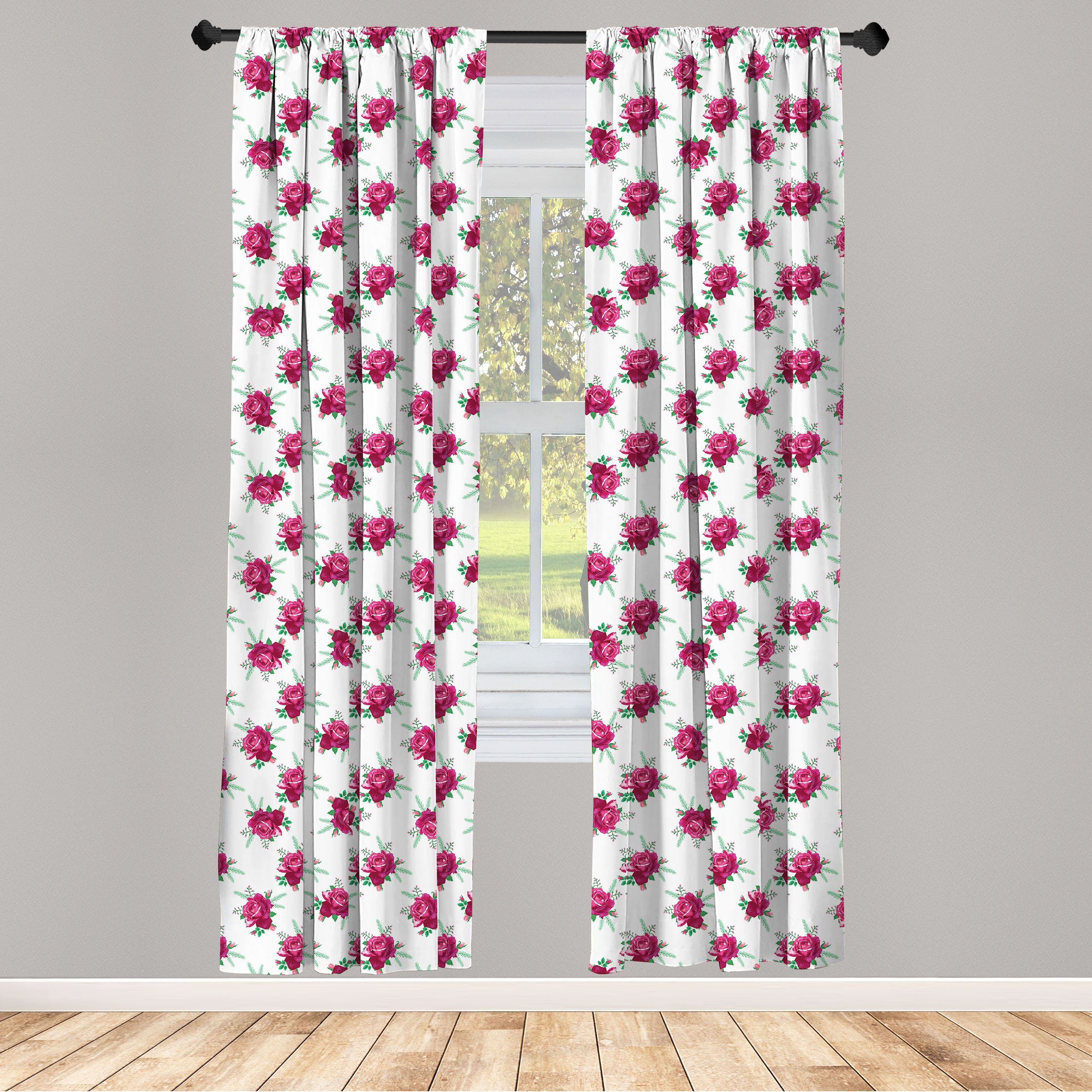 Gardine Vorhang für Wohnzimmer Schlafzimmer Dekor, Abakuhaus, Microfaser, Romantisch Blooming Rose und Knospen