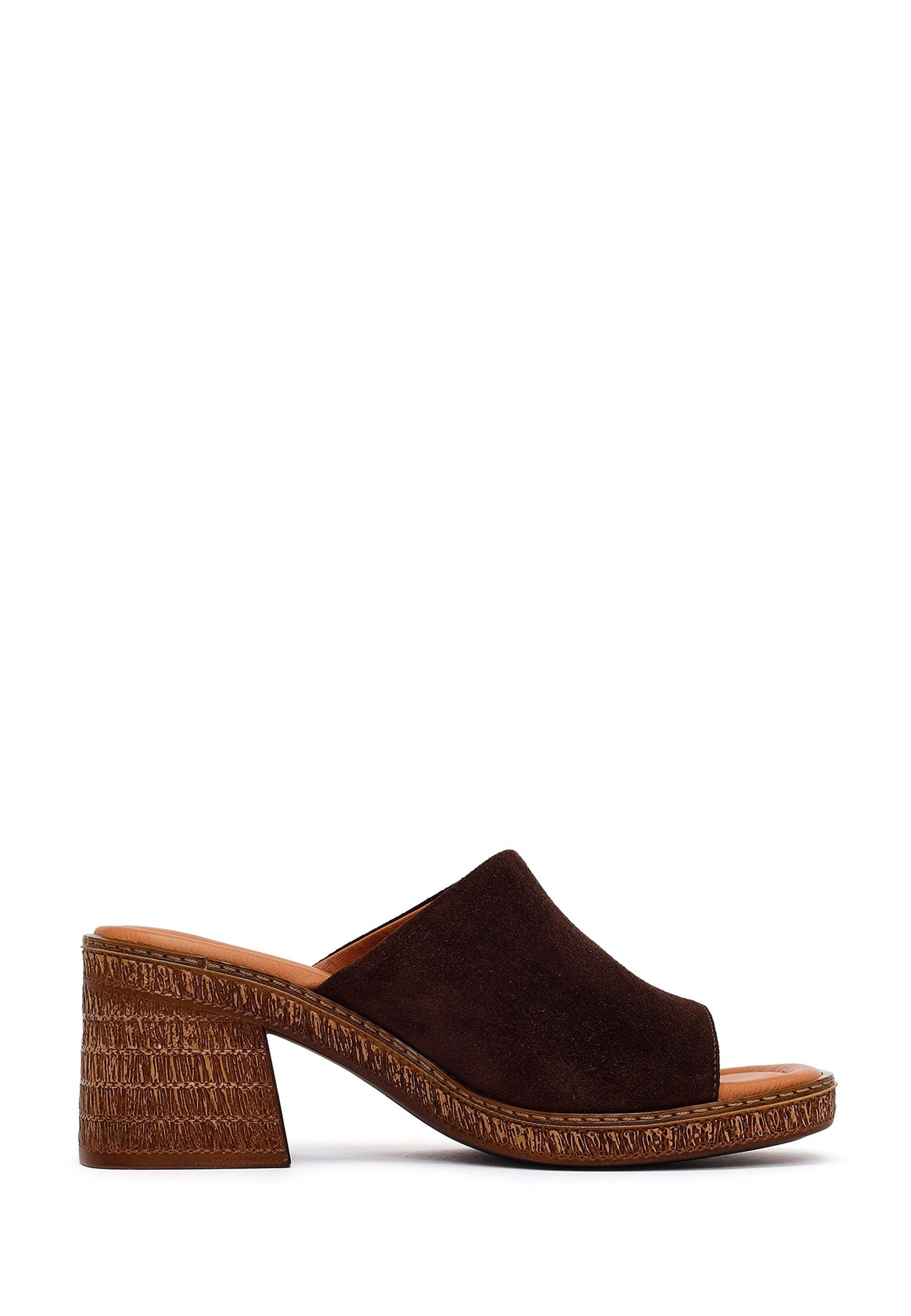 Derimod Pantoletten aus Veloursleder mit mittlerem Absatz Mules Echtes Leder, Lederfutter, TPU-Sohle, Blockabsatz, Slip-On-Design