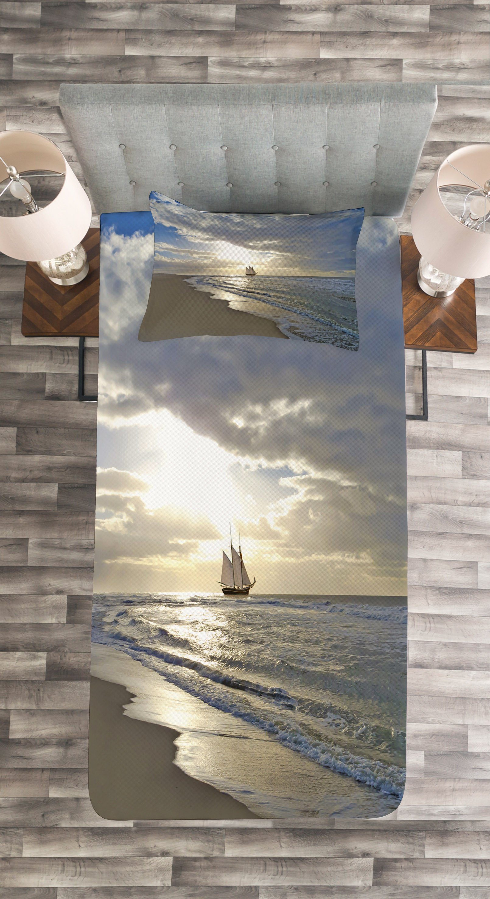 Waschbar, Abakuhaus, Kissenbezügen Segeln mit Strand shipt Sonnenuntergang Tagesdecke Set