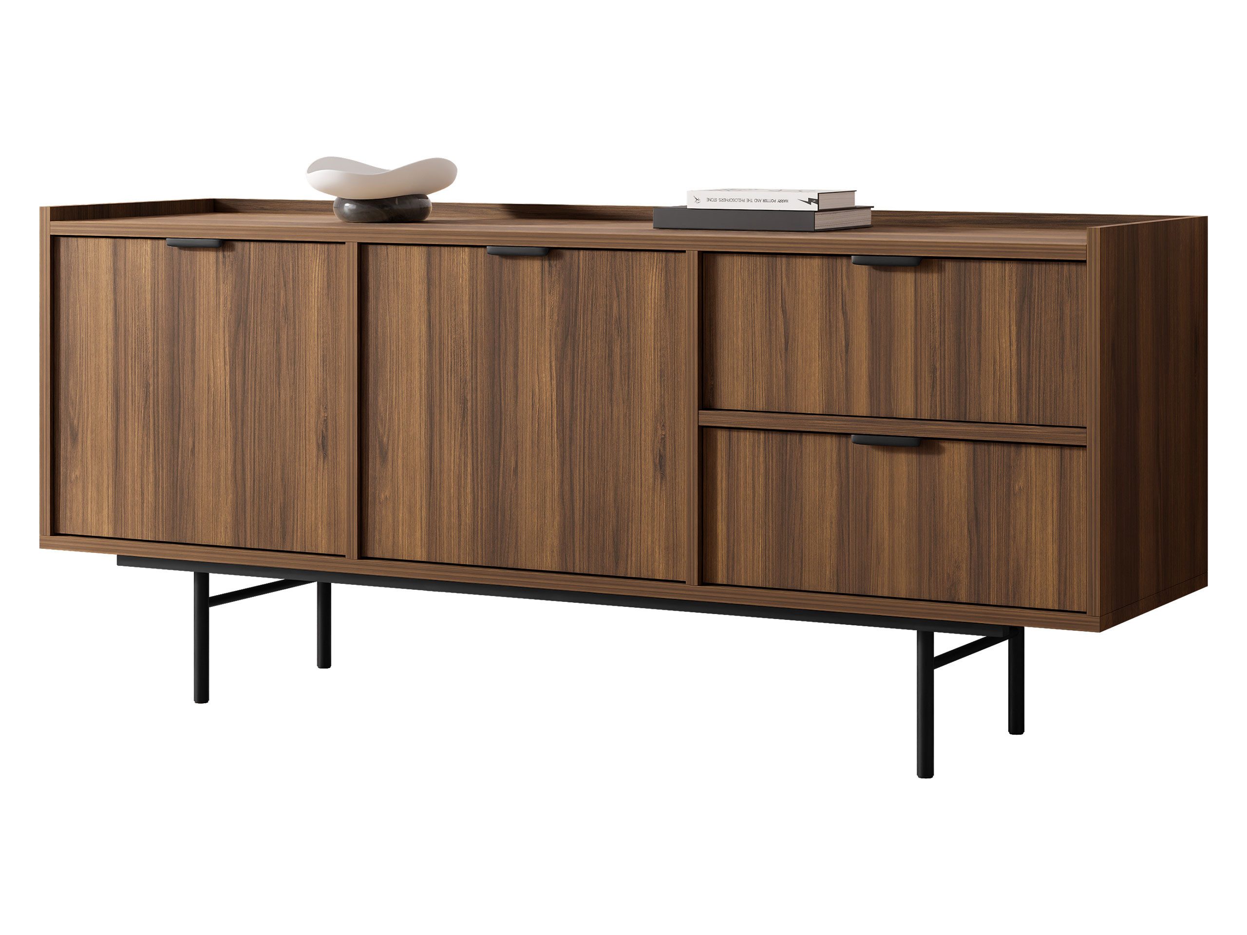 MIRJAN24 Kommode Edison 2D2S (mit zwei Drehtüren und zwei Schubladen), Metallfüße in der Farbe Schwarz, 150x68x40 cm