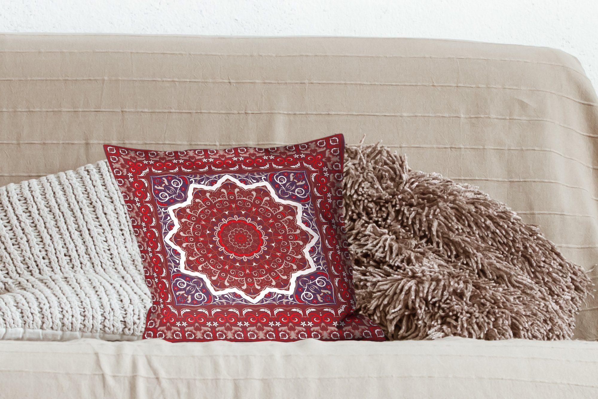Persischer - Dekokissen für Zierkissen Wohzimmer, Deko, Rot, Schlafzimmer, Sofakissen Teppich mit - Mandala Füllung MuchoWow