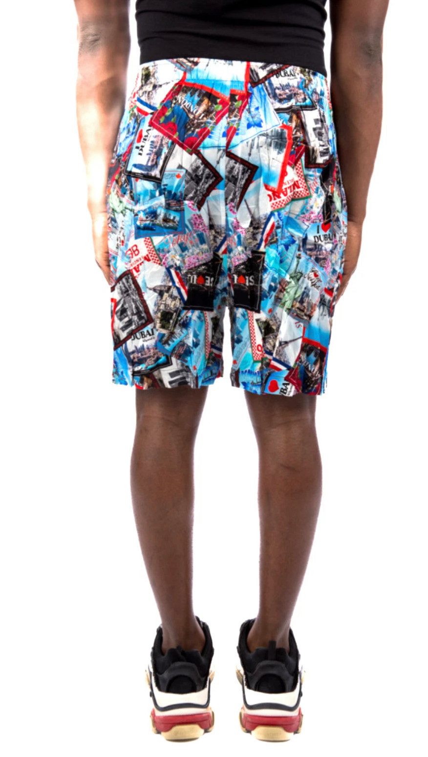 Balenciaga Shorts Seiden-Shorts Allover Cities Postcard Rarität mit Weltenbummler-Charme Extrem selten und nicht mehr im Handel erhältlich