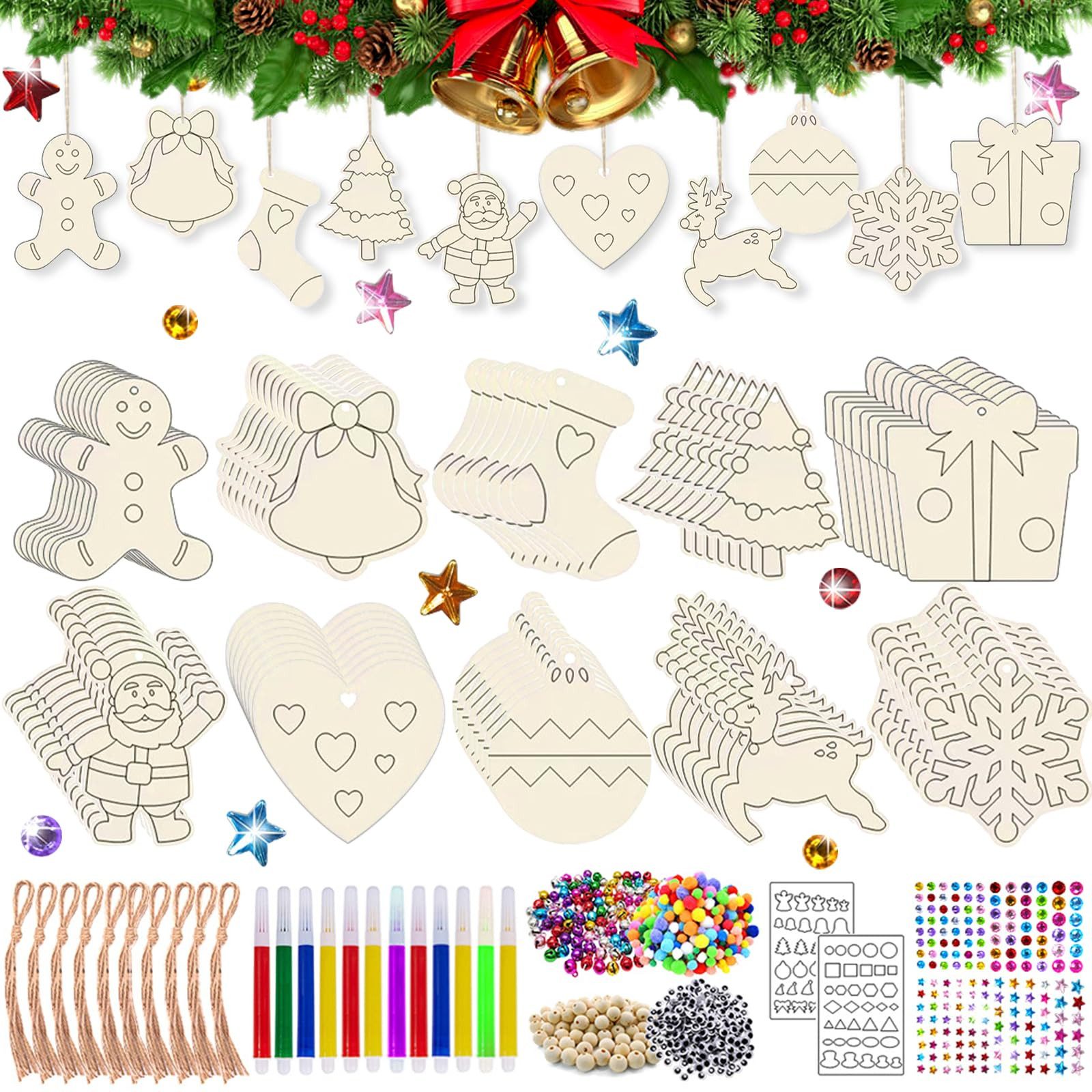 FOUORTUNATE-BEE Dekohänger Holzanhänger zum Bemalen Weihnachten (354PCS Hol günstig online kaufen