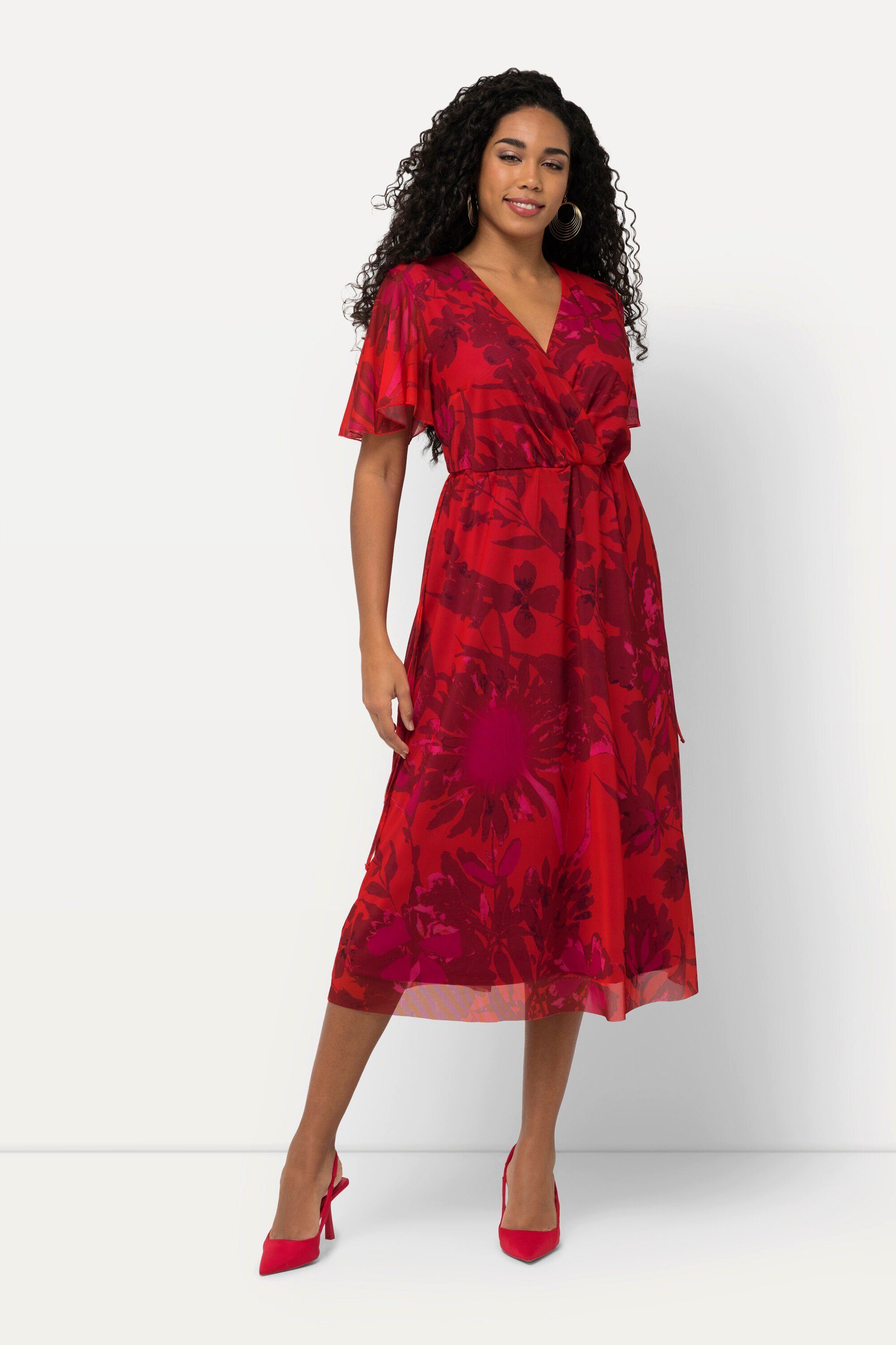 Ulla Popken Abendkleid Meshkleid Blüten V-Ausschnitt günstig online kaufen
