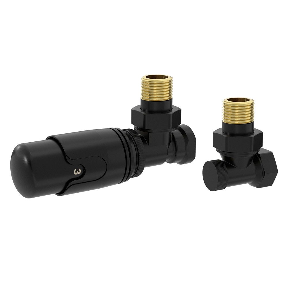 LuxeBath Heizkörperthermostat Thermostatventil + Rücklaufverschraubung Flüssigfühler für Heizkörper, Heizkörperventil Komplett-Set Thermostatkopf 1/2" Eckform Ventil
