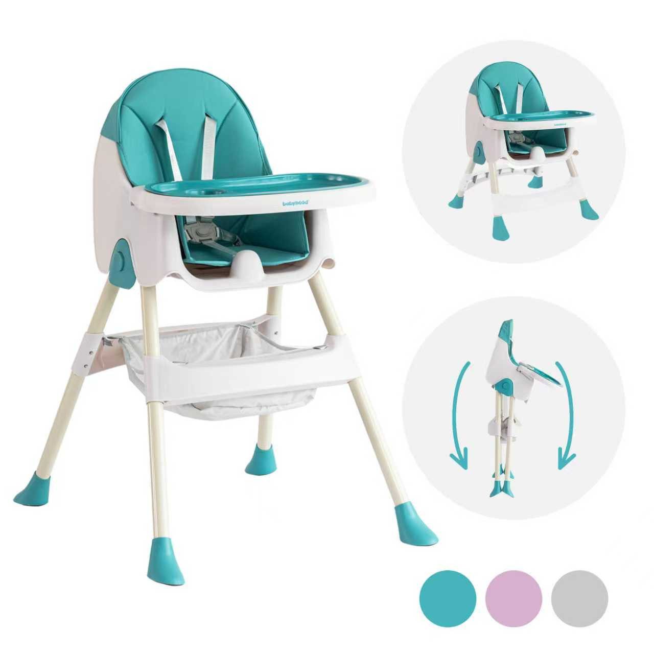 FOXSPORT Kinderklappstuhl, Kinder-Esstuhl​, 2 in 1 Babystuhl, Kombiessstuhl (mit Ablagekorb, mit 5-Punkt-Sicherheitsgurt, wasserdichtes abnehmbares Tablett), klappbar, 6 Monate bis 4 Jahre, 50kg belastbar, vier Farben