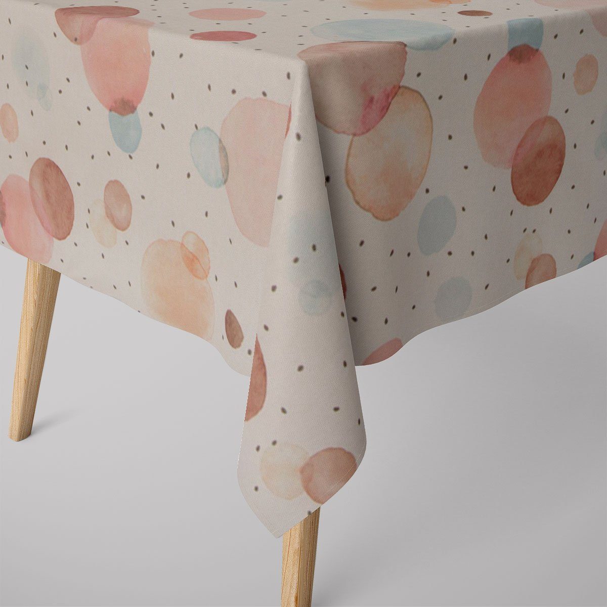 SCHÖNER LEBEN. Tischdecke Tischdecke wollweiß Kreisen Aquarell-Tupfen pastell, handmade