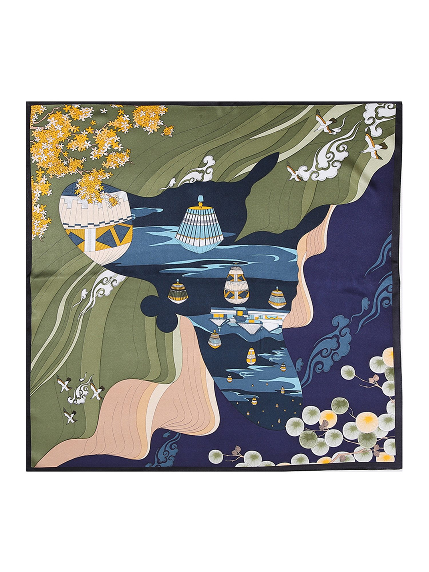 Vivi Idee Seidenschal 100% Maulbeerseide Seidenschal Seeland, Quadratisches 88x88 cm, bedrucktes Seidenschal