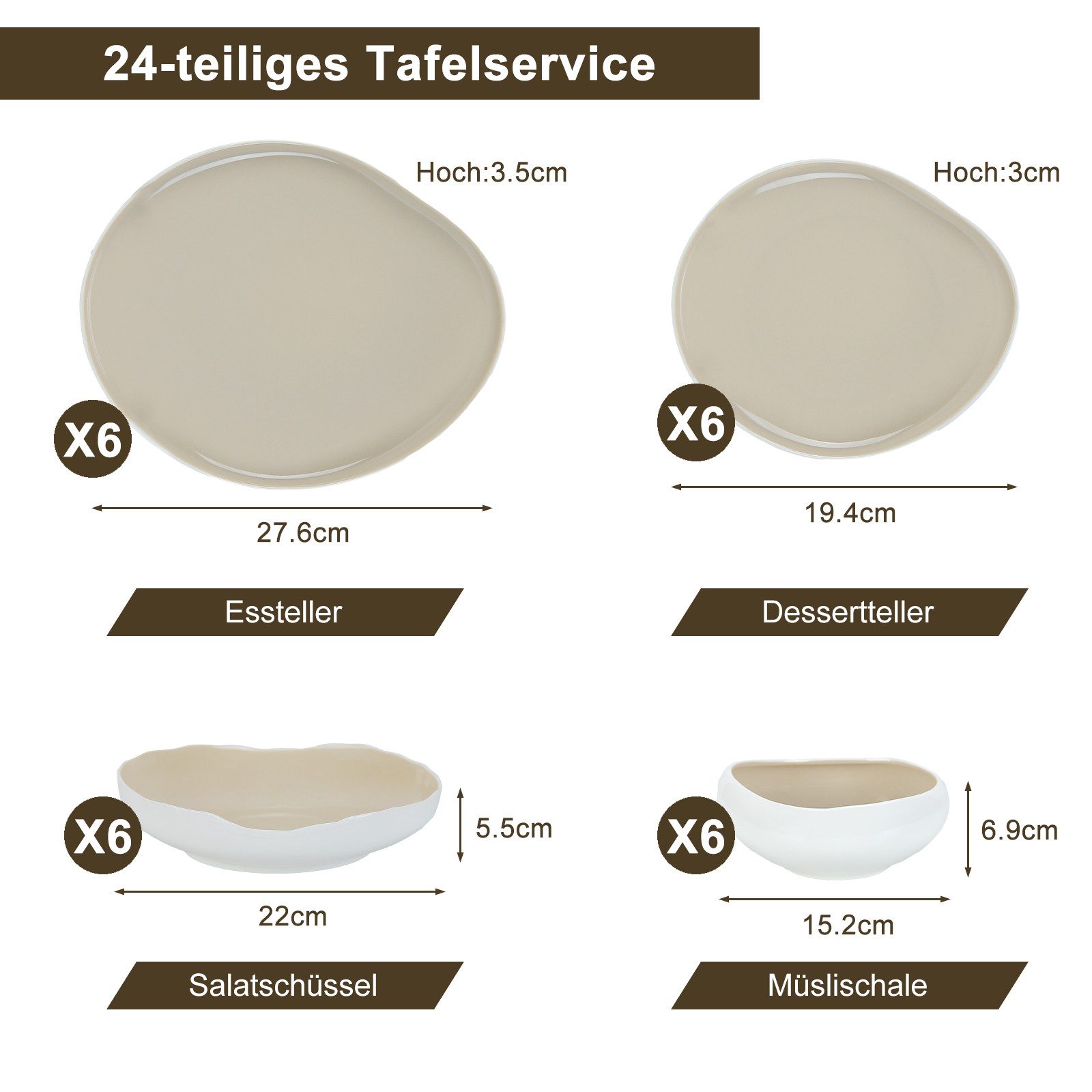 HOMELUX Geschirr-Set 24-tlg Teller Set Tafelservice Kombiservice Geschirrset Modernes, Weiß (24-tlg), 6 Personen, Keramik, Hochwertiges Geschirr set, spülmaschinen- & mikrowellengeeignet