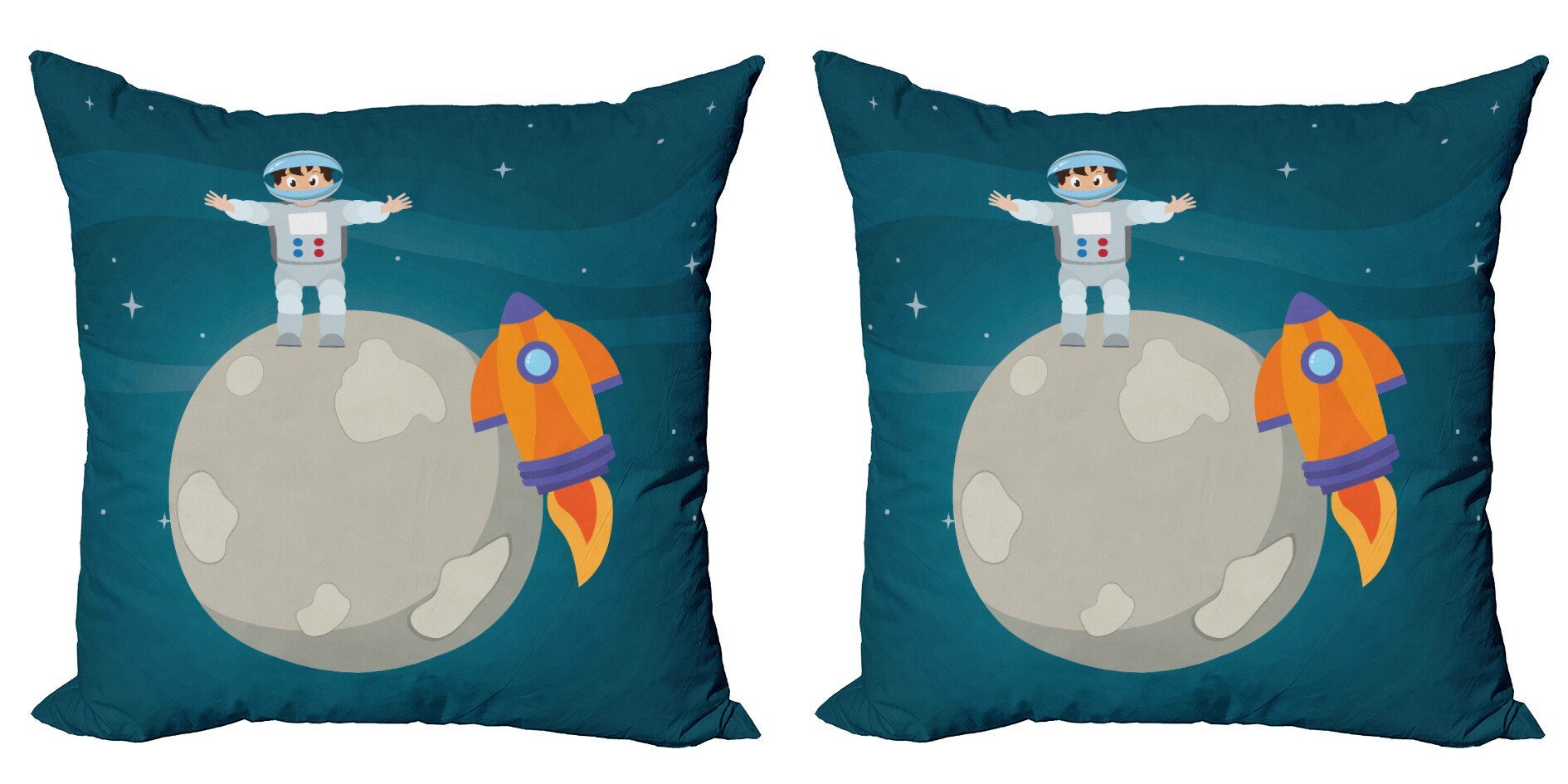 Kissenbezüge Modern Accent Doppelseitiger Digitaldruck, Abakuhaus (2 Stück), Kindergarten Glücklicher Astronaut auf Mond