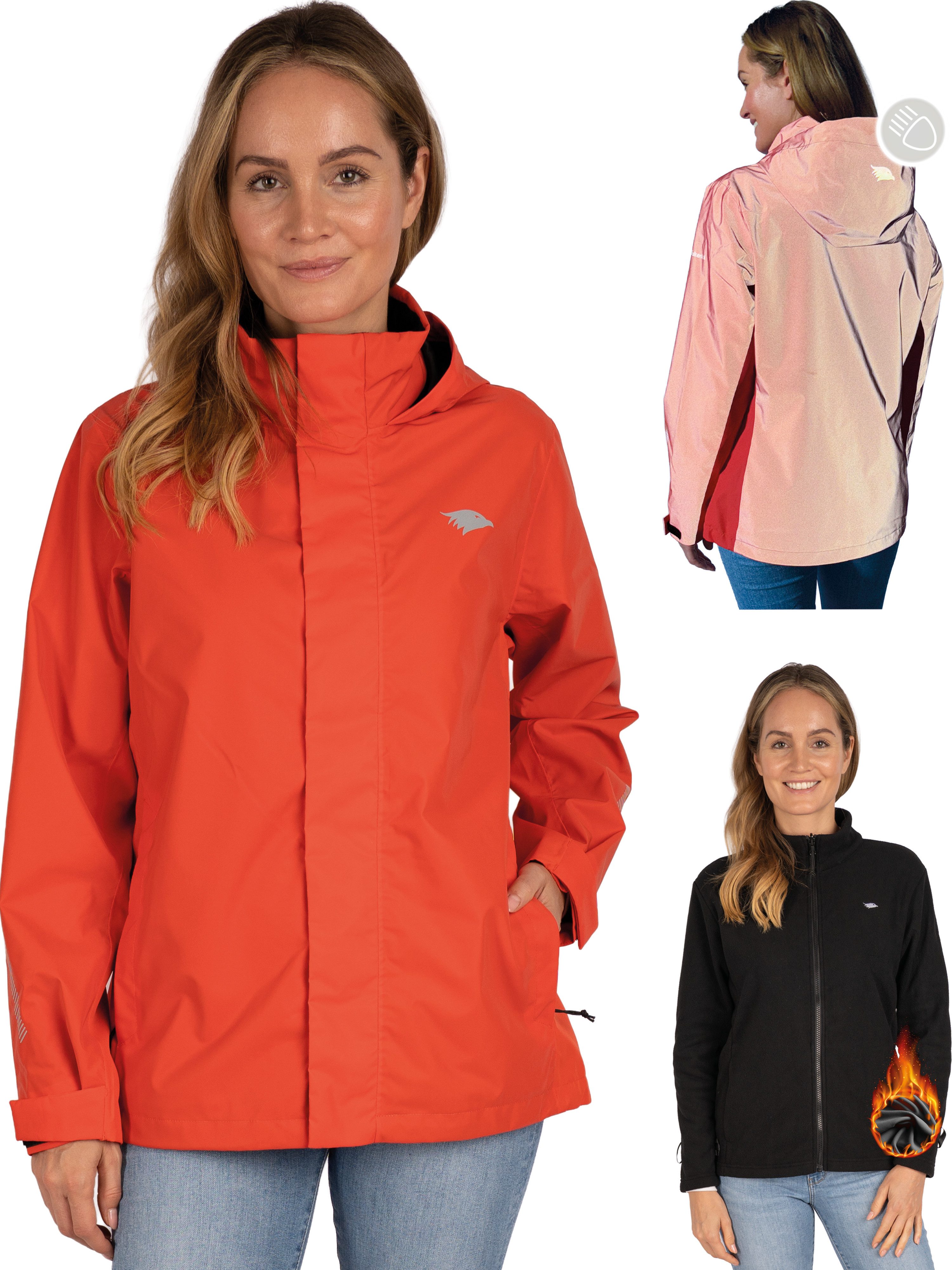 Valkental 3-in-1-Funktionsjacke für Damen (Reflektierend & Wasserdicht) Fleece Zipp-In & Verstaubare Kapuze