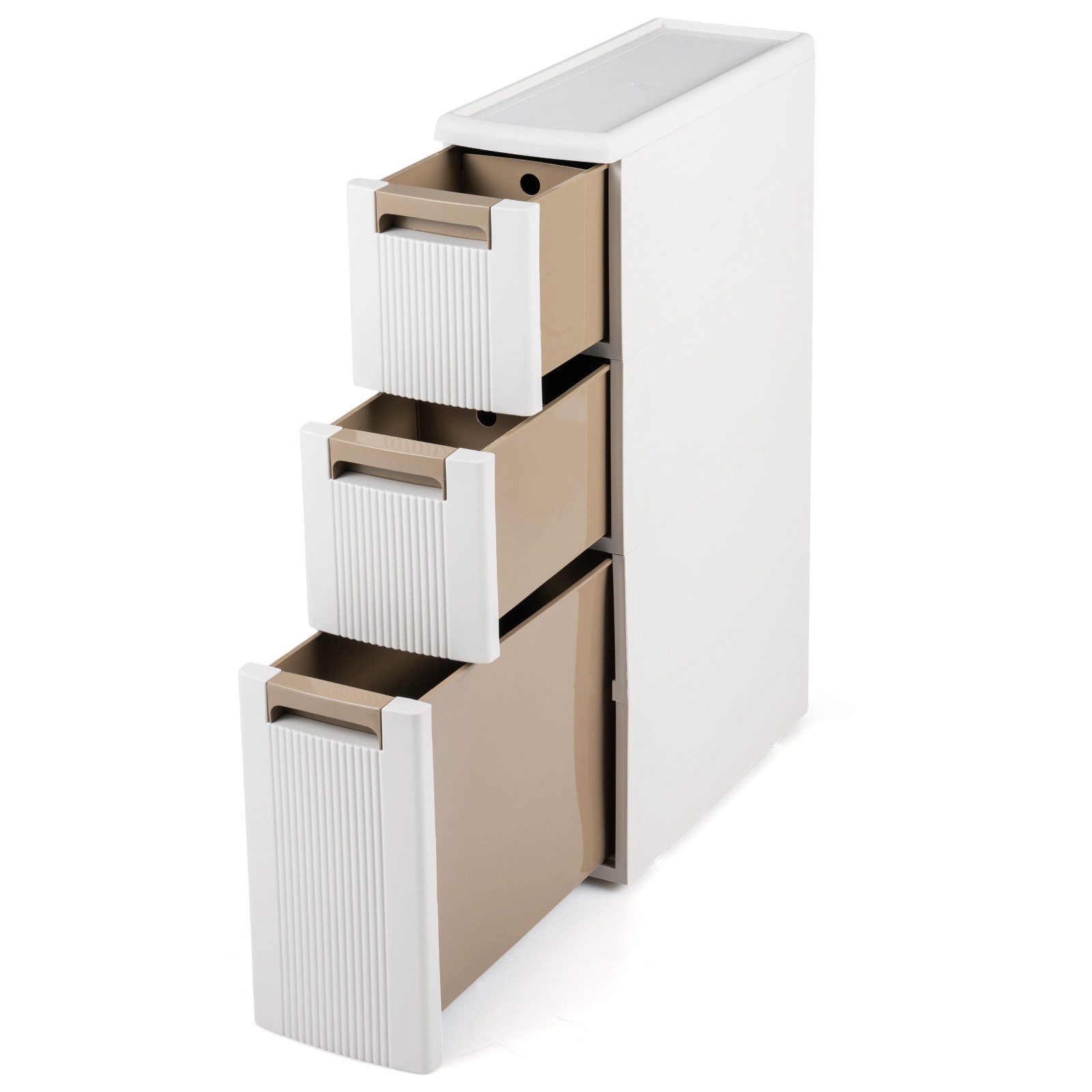 COSTWAY Beistellwagen Bad mit Rollen Nischenschrank Küche 18cm Breit, mit 3 Schubladen