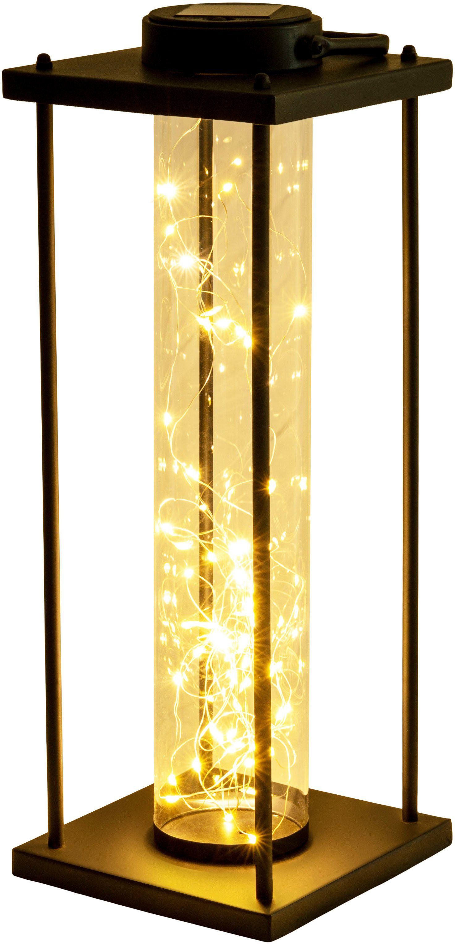 näve LED Solarleuchte Fairylight, fest mit LED integriert, Lichterdraht LED Kunststoffzylinder Warmweiß, rechteckig, Gestell warmweiß