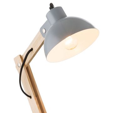 etc-shop LED Schreibtischlampe, Leuchtmittel nicht inklusive, Schreib Tisch Lampe Leuchte Holz Metall Grau Kabel 1,5 m Schlaf Zimmer