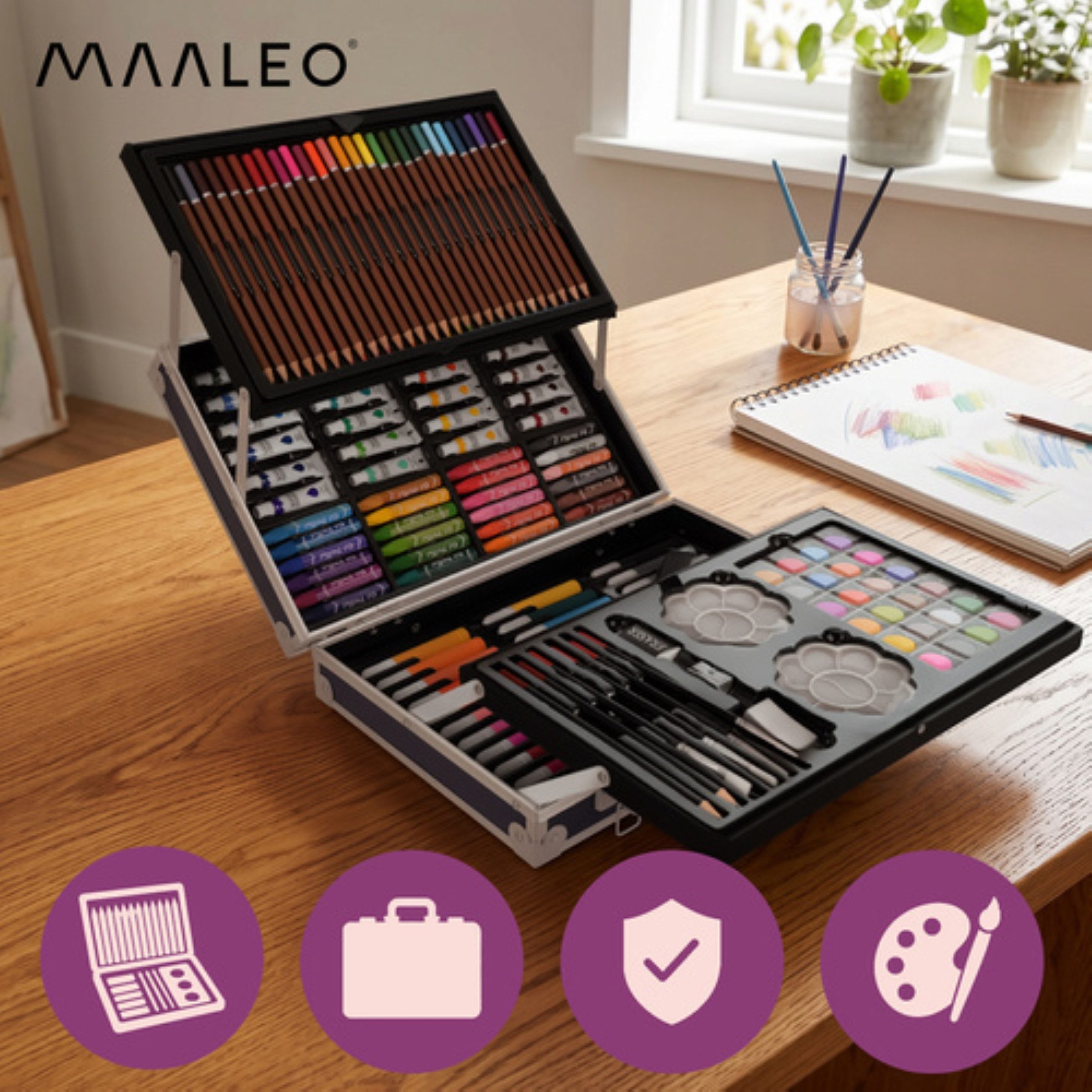 MAALEO Malstift Astronaut Malset im Koffer 145-teilig Kreativset Kinder Zeichnen Malen, (Künstler-Malset für Kinder, 145-tlg., 145-teiliges Malset im Koffer mit Farben, Stiften und Zubehör), 145-teiliges Astronauten-Malset im Koffer mit umfangreichem Zubehör