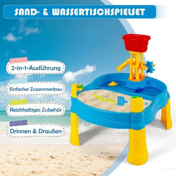 COSTWAY Wasserspieltisch Sandspieltisch, Sandkastentisch, 18-teilig, mit Schirmloch(ohne Schirm)
