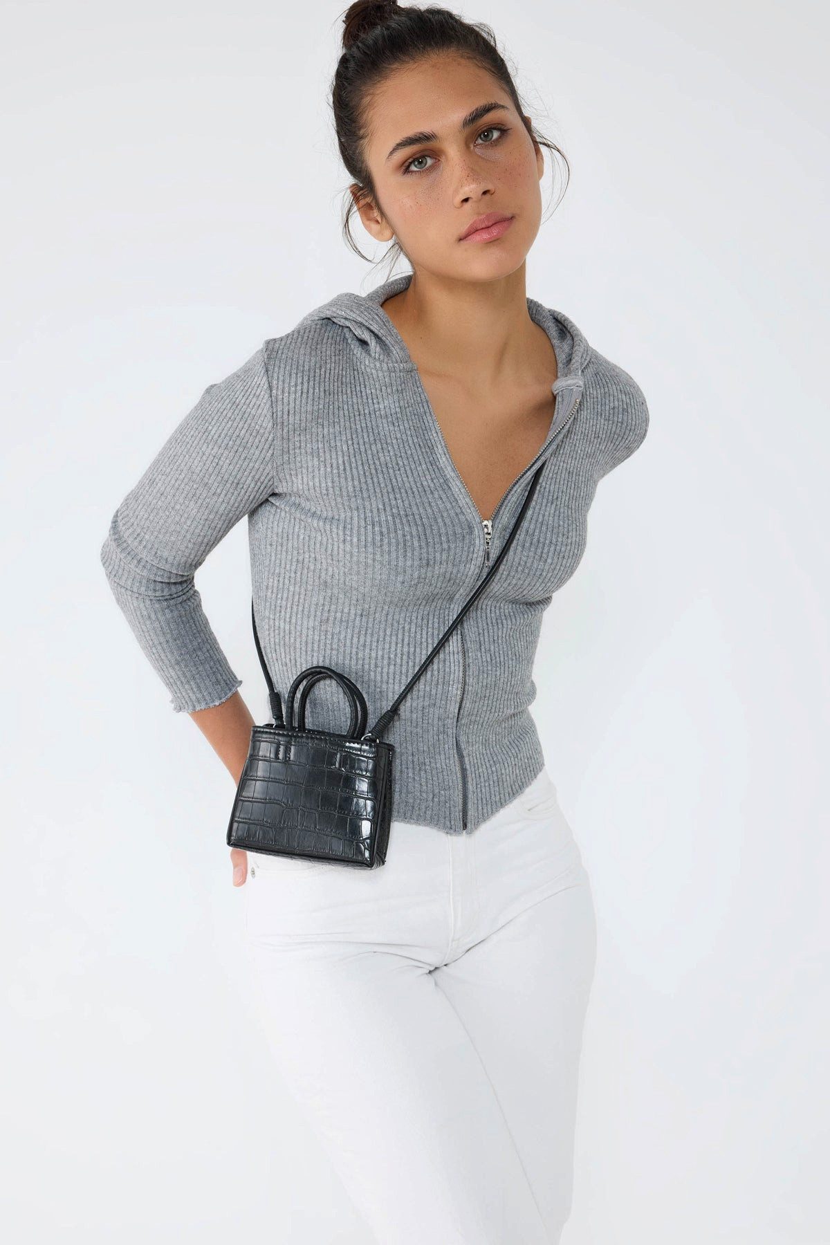 No Matter What Cardigan Grauer Kapuzen-Zip-Up-Strickjacke günstig online kaufen