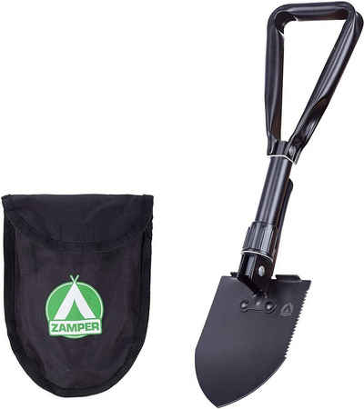 Zamper Spaten Klappspaten mit Tasche - für Outdoor Camping Survival Trekking, (Set mit Spaten und praktischer Transporttasche), Multifunktions-Klappspaten mit Spitzhacke und Säge