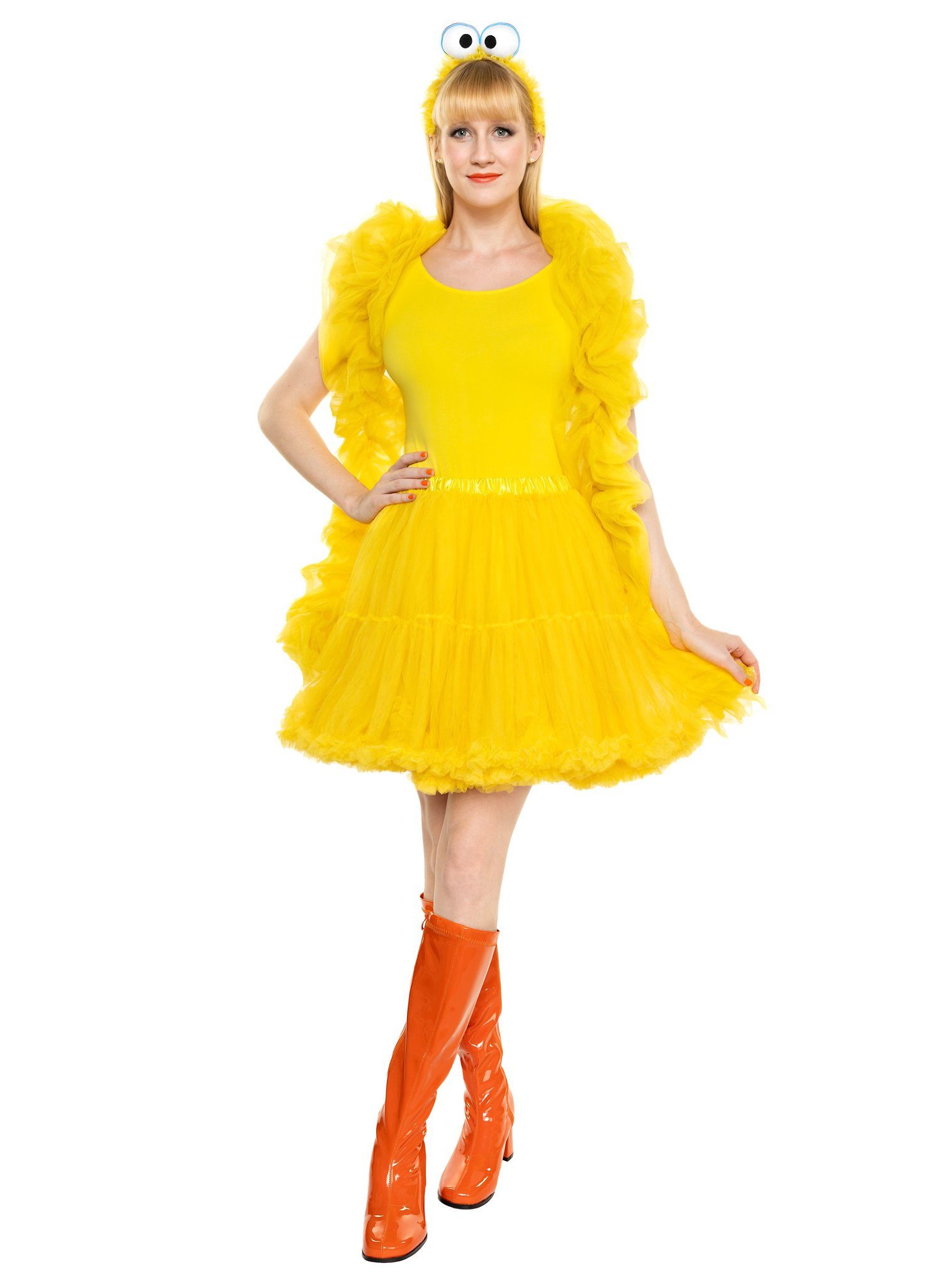 Maskworld Kostüm Die Sesamstraße Bibo Tutu - Kostüm für Fasching, Karnevaltaugliches Kostümset mit Tüllrock, Stola und Kulleraugen
