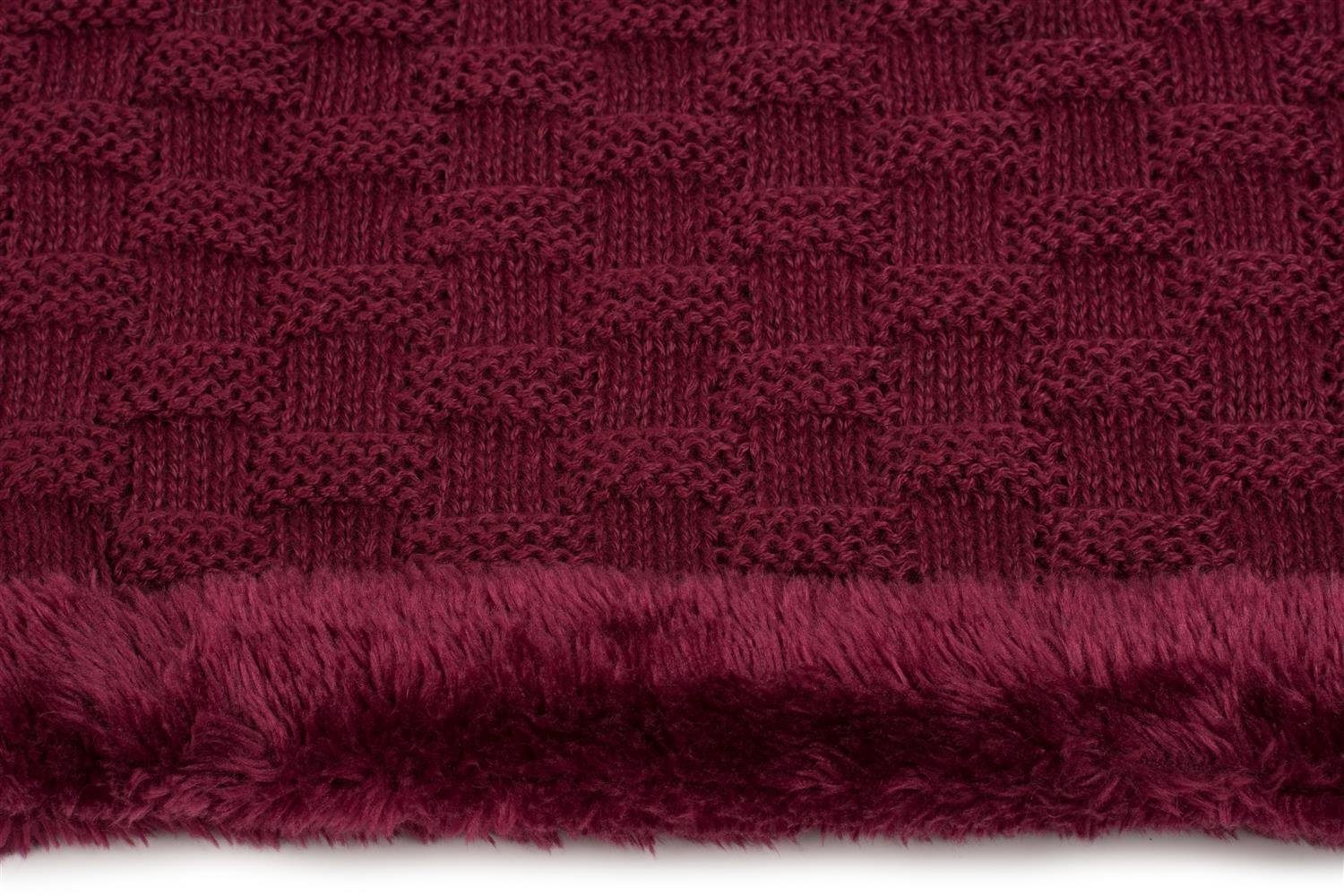 Loop Bordeaux-Violett Flecht (1-St), Muster und Strickschal, mit Teddyfleece styleBREAKER Feinstrick