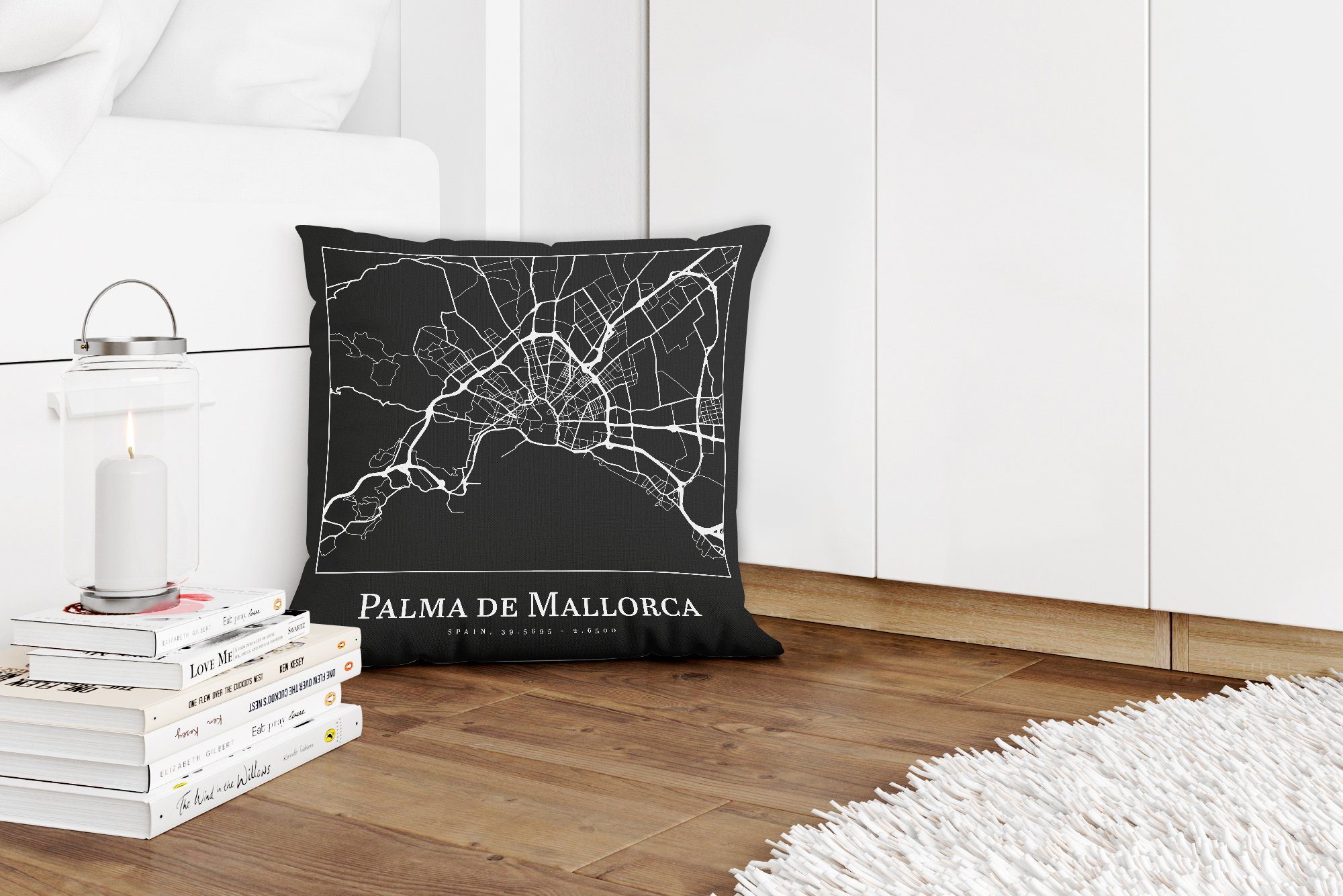 MuchoWow Dekokissen Karte - Stadtplan Karte, Füllung Palma mit de für Wohzimmer, Mallorca - - Deko, Sofakissen Zierkissen Schlafzimmer