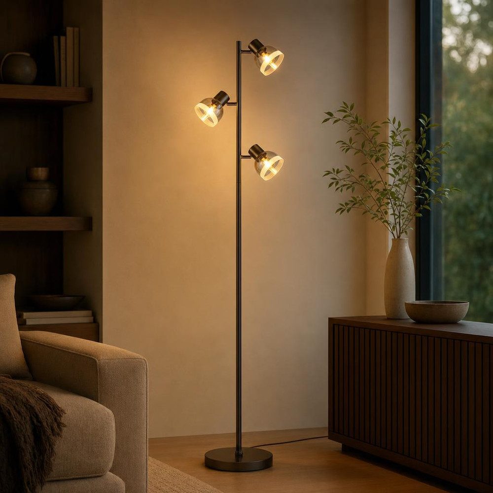 GLOBO LIGHTING Stehlampe, Leuchtmittel nicht inklusive, Stehlampe Stehleuchte Schwenkbar Schwarz Glas Rauchoptik H 154 cm