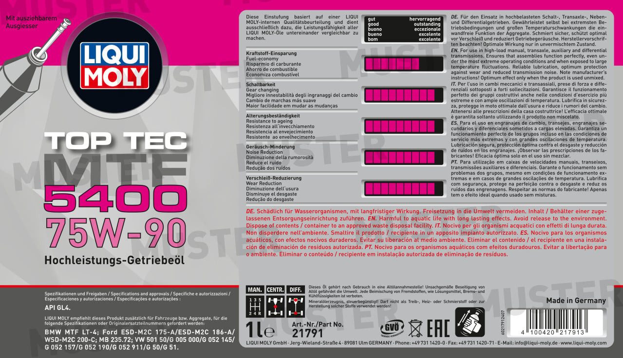 Liqui Moly Getriebeöl Liqui Moly Getriebeöl Top Tec MTF 5400 75W-90 1 L