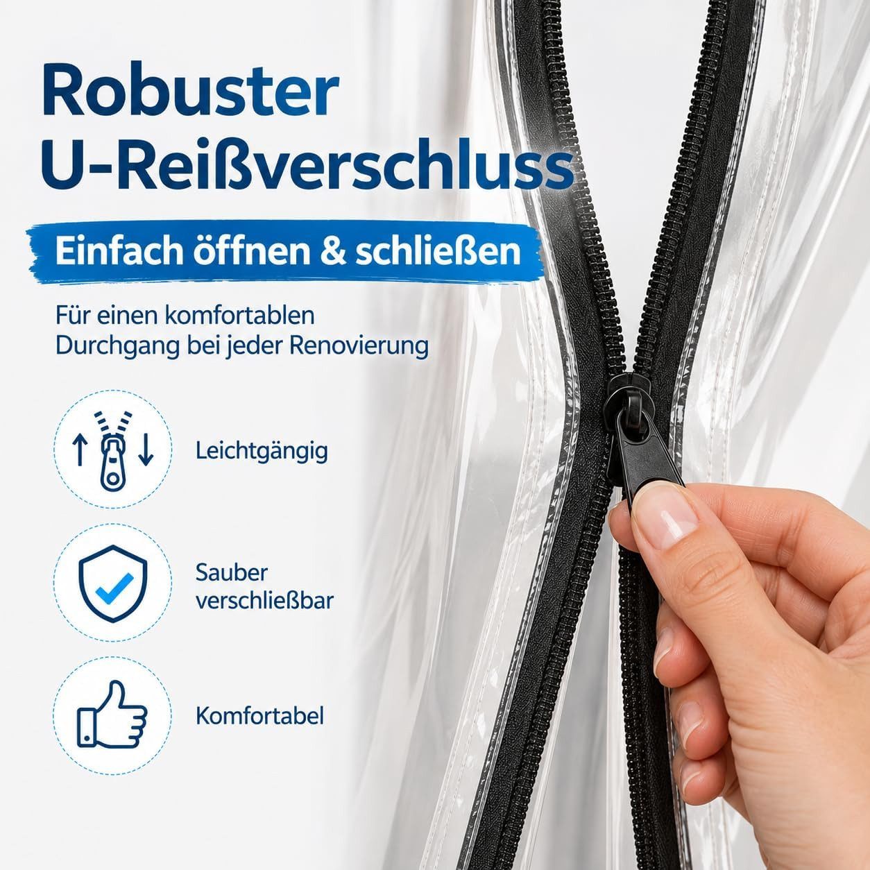 TK Gruppe Staubschutztür Staubschutz-Folientür 110 × 220 cm mit Reißverschluss, Easy Comfort, (1-St) – Bild 5 von 5