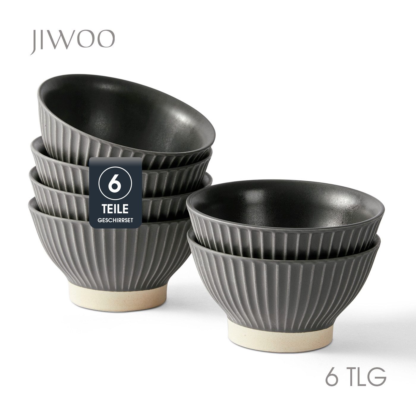 JIWOO Schale 6er Ø12cm, Müslischale Eisschale FrühstückSchale Dessertschale, Keramik, (Schaleset, 6-tlg), Ø12 cm Hochwertiges Matt Schalen Grau Mikrowellenofen Spülmaschine