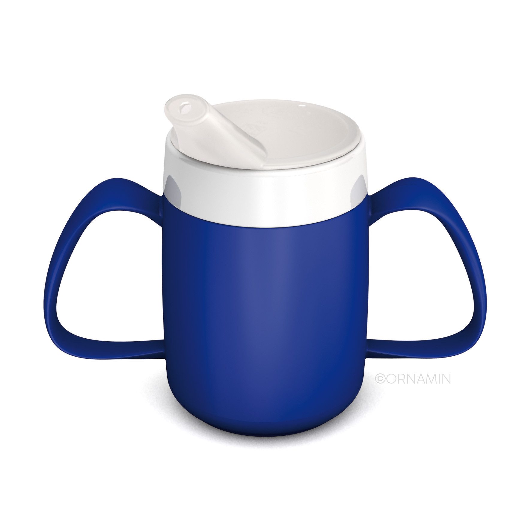Ornamin Schnabelbecher 2-Henkel-Becher mit Trink-Trick und Schnabelaufsatz/Trinkaufsatz, Qualitätskunststoff, Trinkhilfe l Spezial-Becher l bruchstabil l BPA-frei l Made in Germany