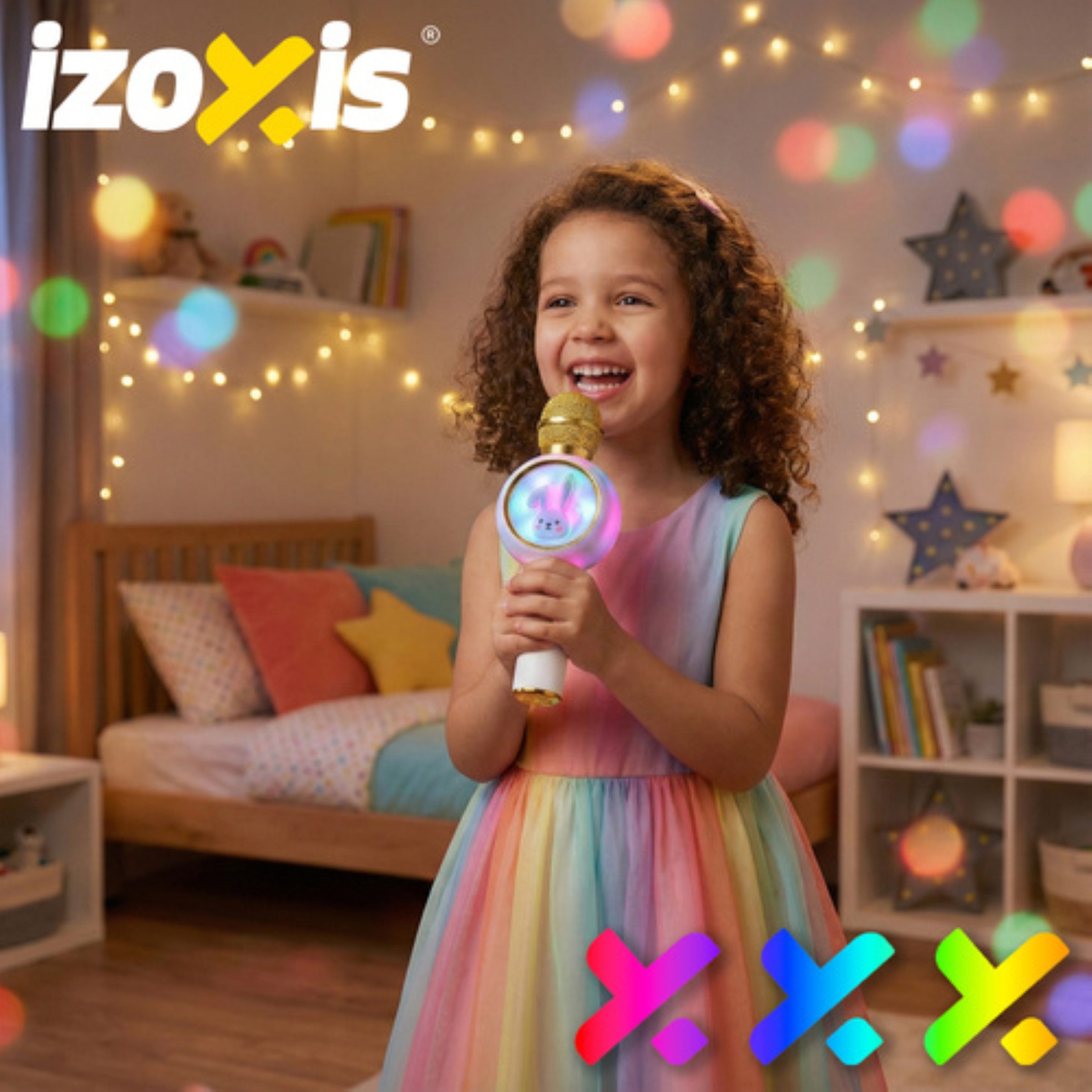 IZOXIS Mikrofon Kabelloses Bluetooth-Karaoke-Mikrofon für Kinder mit Hasenlautsprecher (Kabelloses Bluetooth-Kinder-Mikrofon Hasenmotiv, 800-mAh Akku), Kabellos, kinderfreundlich, Hasenmotiv