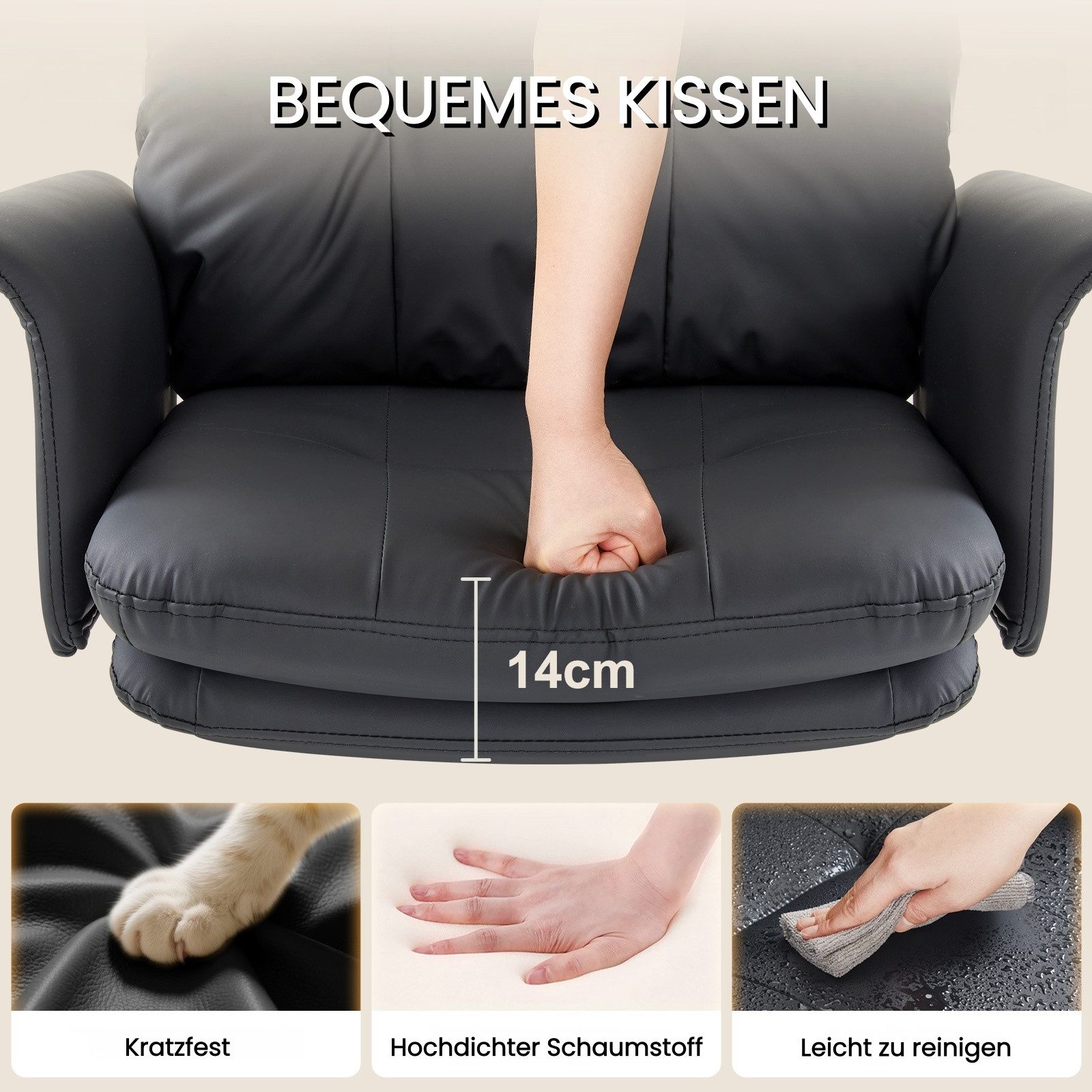 IWMH Chefsessel Ergonomisch Bürostuhl mit hoher Rückenlehne (Kunstleder Gaming Stuhl), Höhenverstellbar Drehstuhl für Arbeitszimmer Homeoffice – Bild 4 von 5