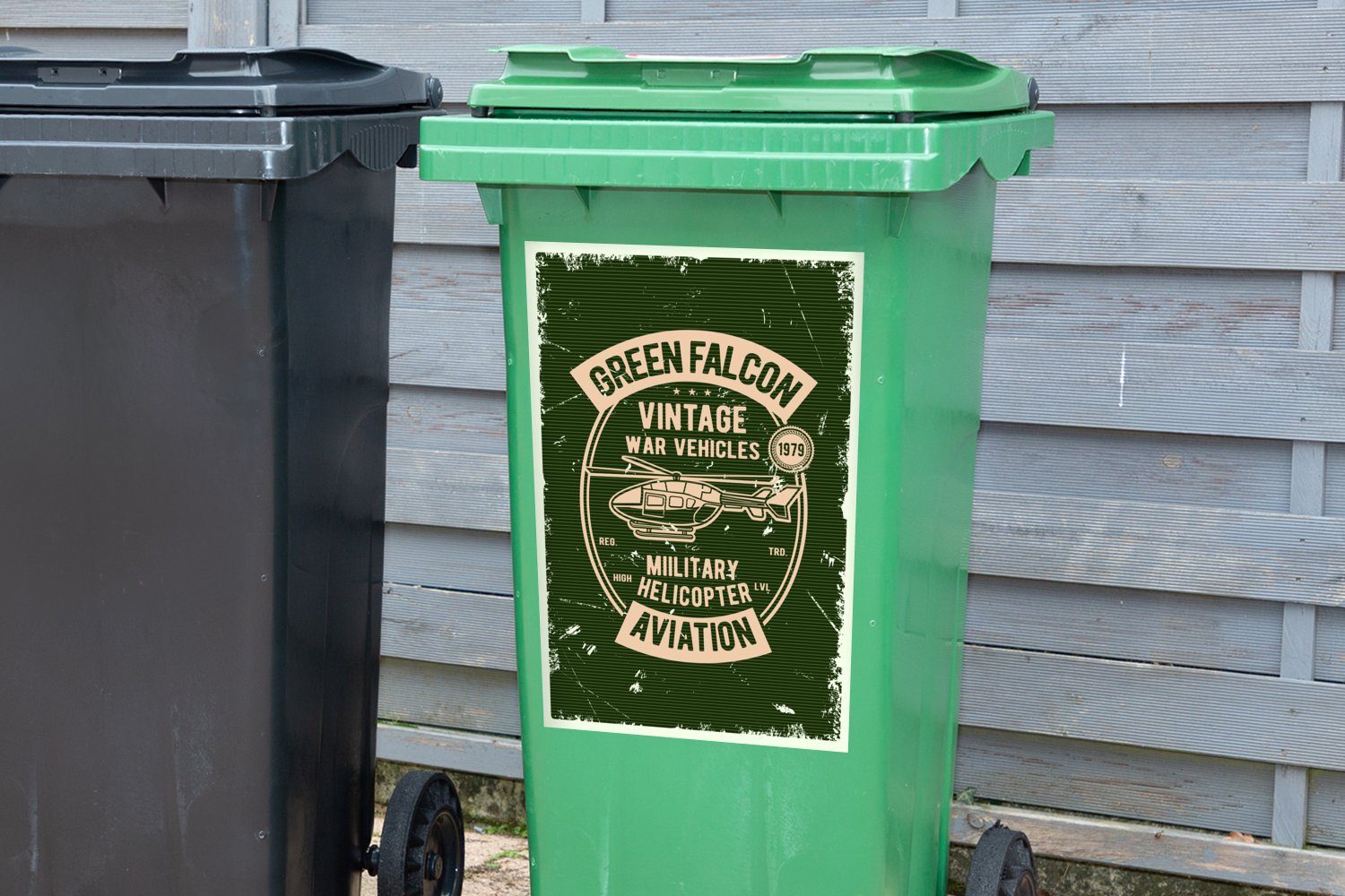 St), Hubschrauber (1 Vintage Grün - - MuchoWow Mülltonne, Container, Wandsticker Mülleimer-aufkleber, Abfalbehälter Sticker,