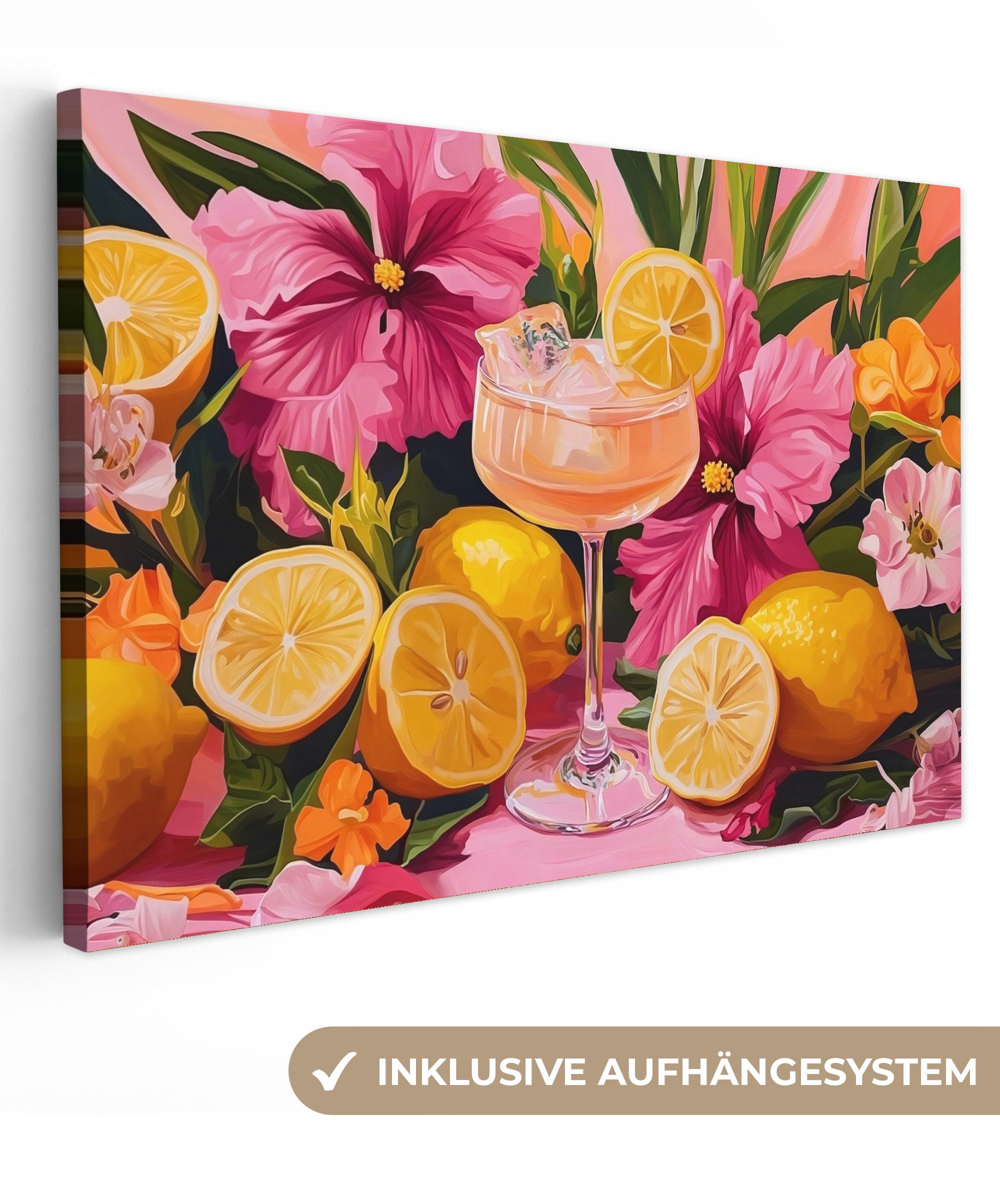 Leinwandbild Getränk - Blumen - Gelb