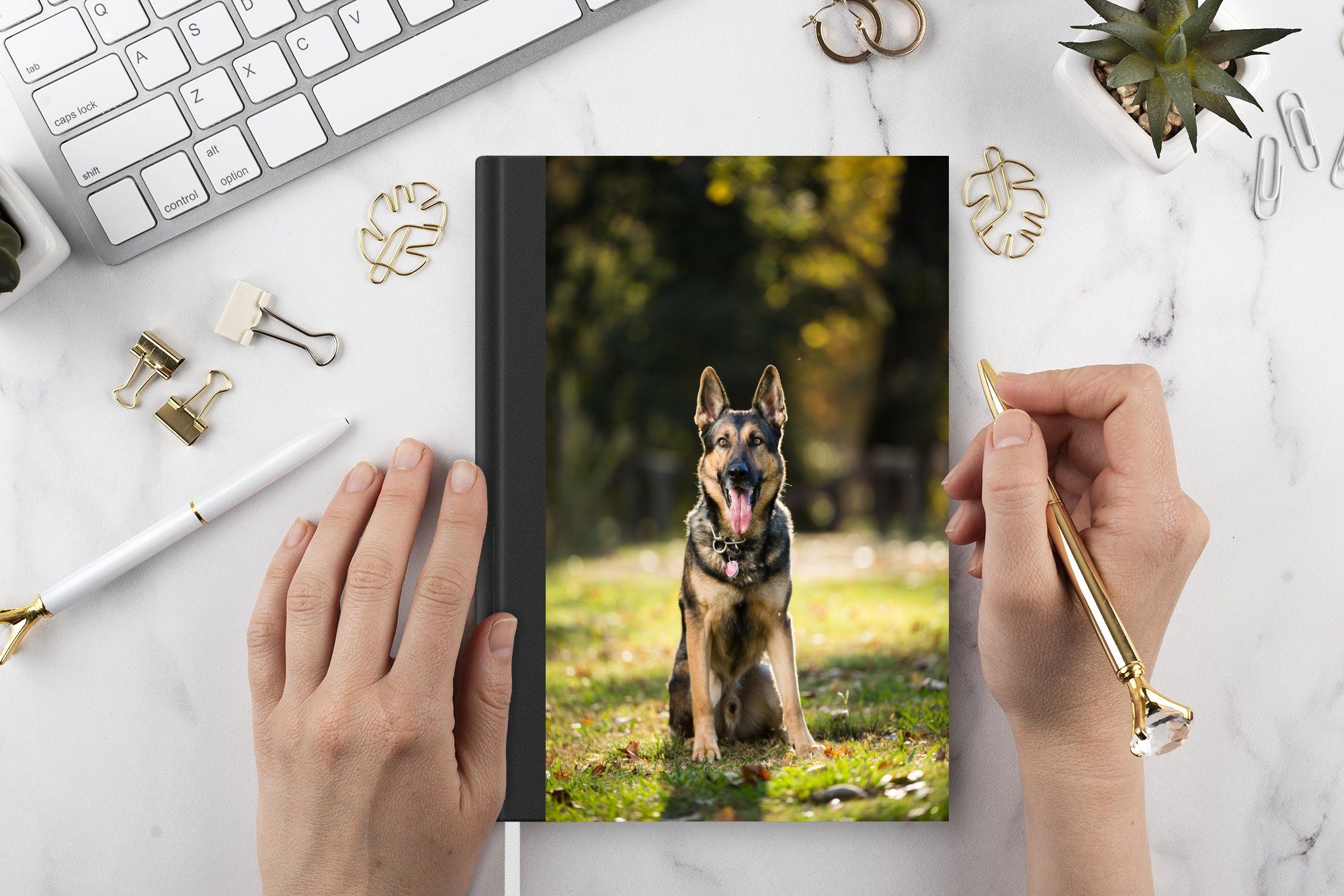 A5, Ein Gras, 98 MuchoWow Tagebuch, sitzt Notizheft, grünen Merkzettel, Notizbuch Seiten, Deutscher im Haushaltsbuch Schäferhund Journal,