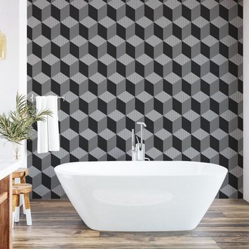Abakuhaus Vinyltapete selbstklebendes Wohnzimmer Küchenakzent, Schwarz und weiß monochrome Cube