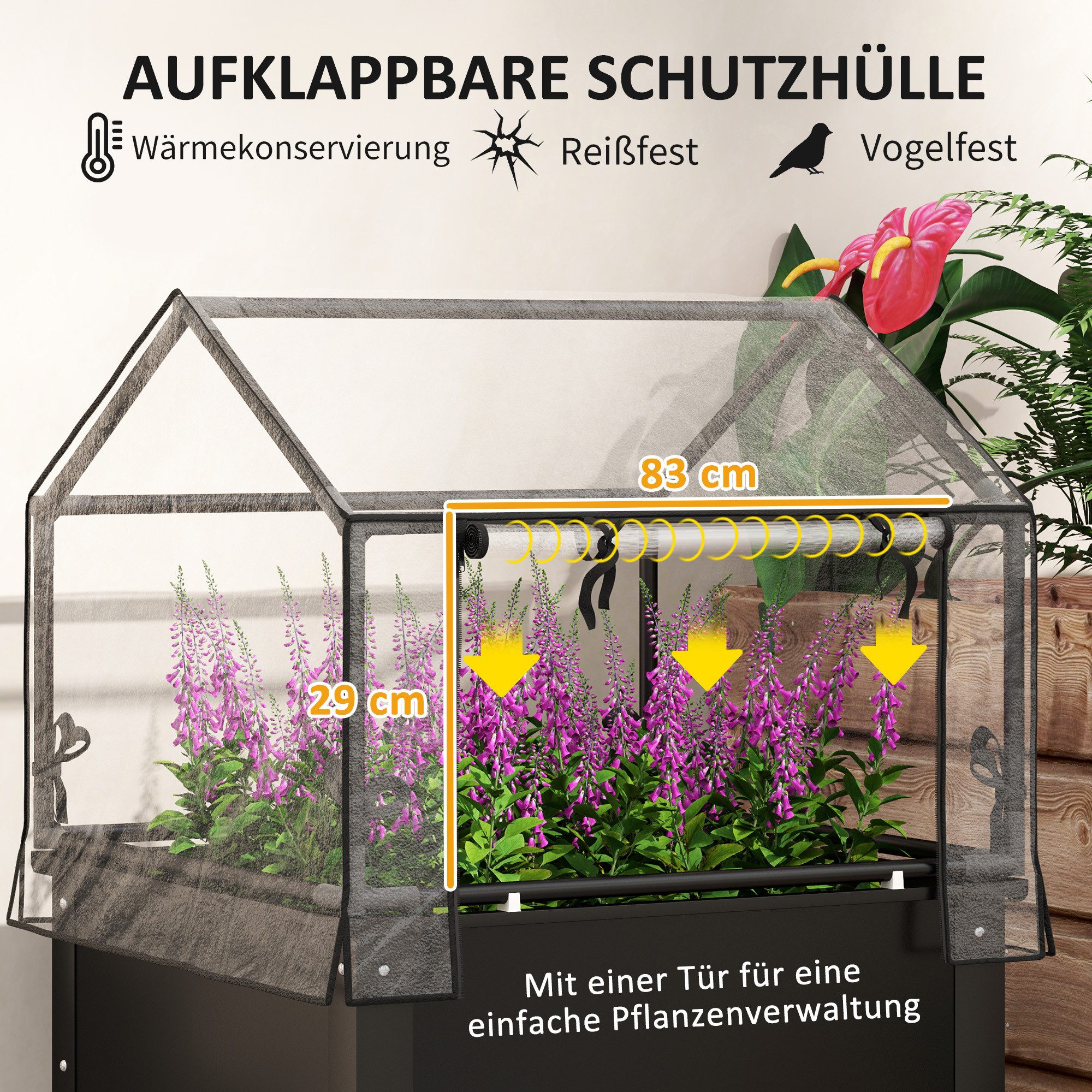 MC Star Hochbeet mit Abdeckung, erhöhtes Kräuterbeet mit Ablauflöchern (wetterbeständig Gemüsebeet, Gartenbeet, Pflanzbeet für Garten, Balkon, 60 x 60 x 120 cm, Schwarz)