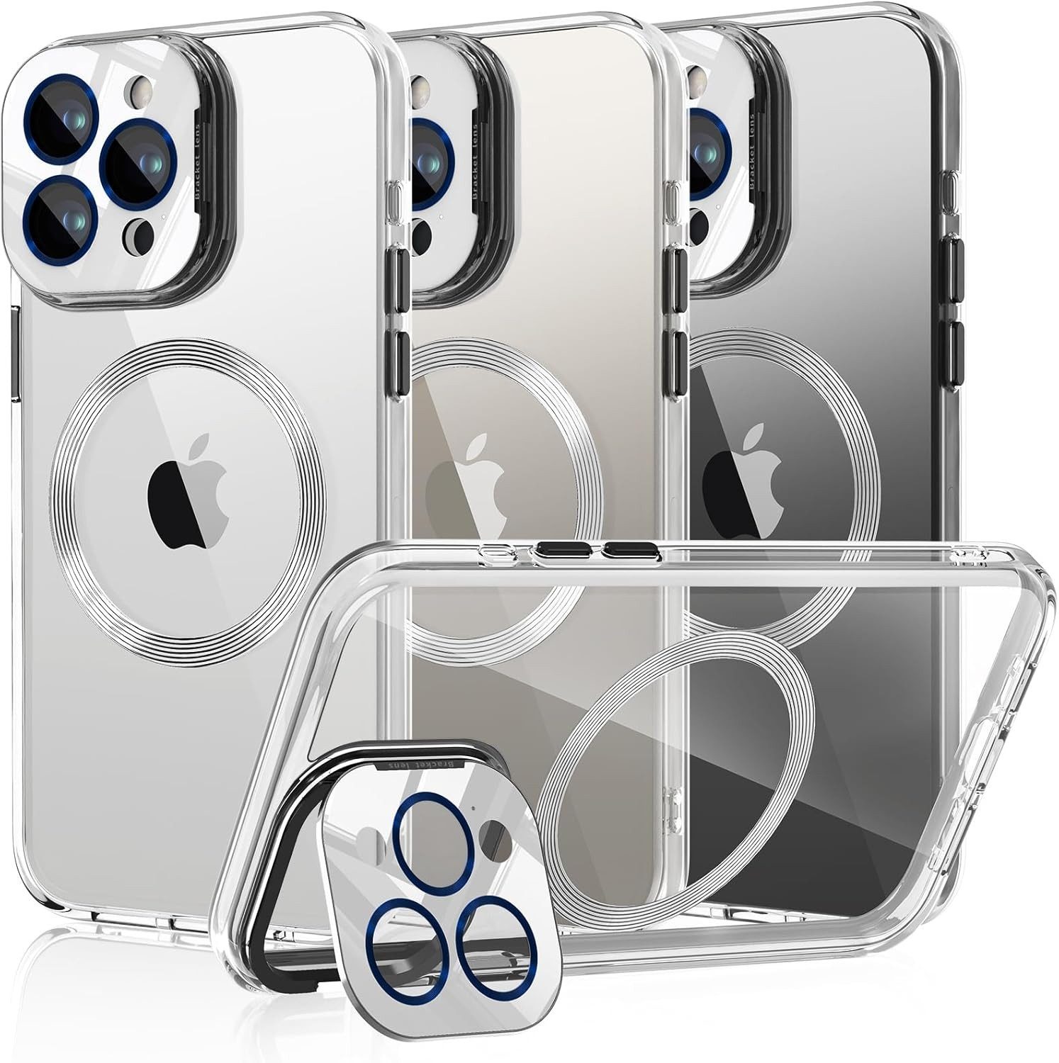 Vivitar Handyhülle iPhone 15 / iPhone 15 Pro / iPhone 15 Pro Max Hülle mit MagSafe, Integriertem 9H Kameraschutz, 9H Kamera-Ringständer, Transparent