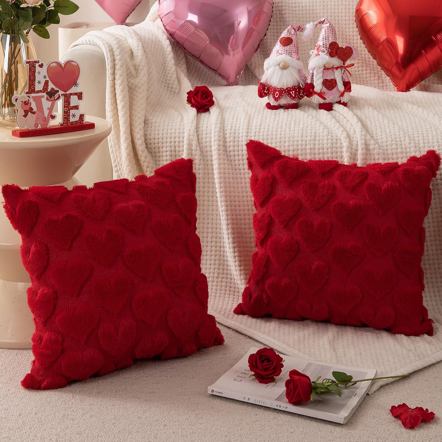 LAPAPRO Dekokissen Herzförmiges Plüschkissen ohne Baumwollfüllung, Valentinstag-Motiv.40*40CM