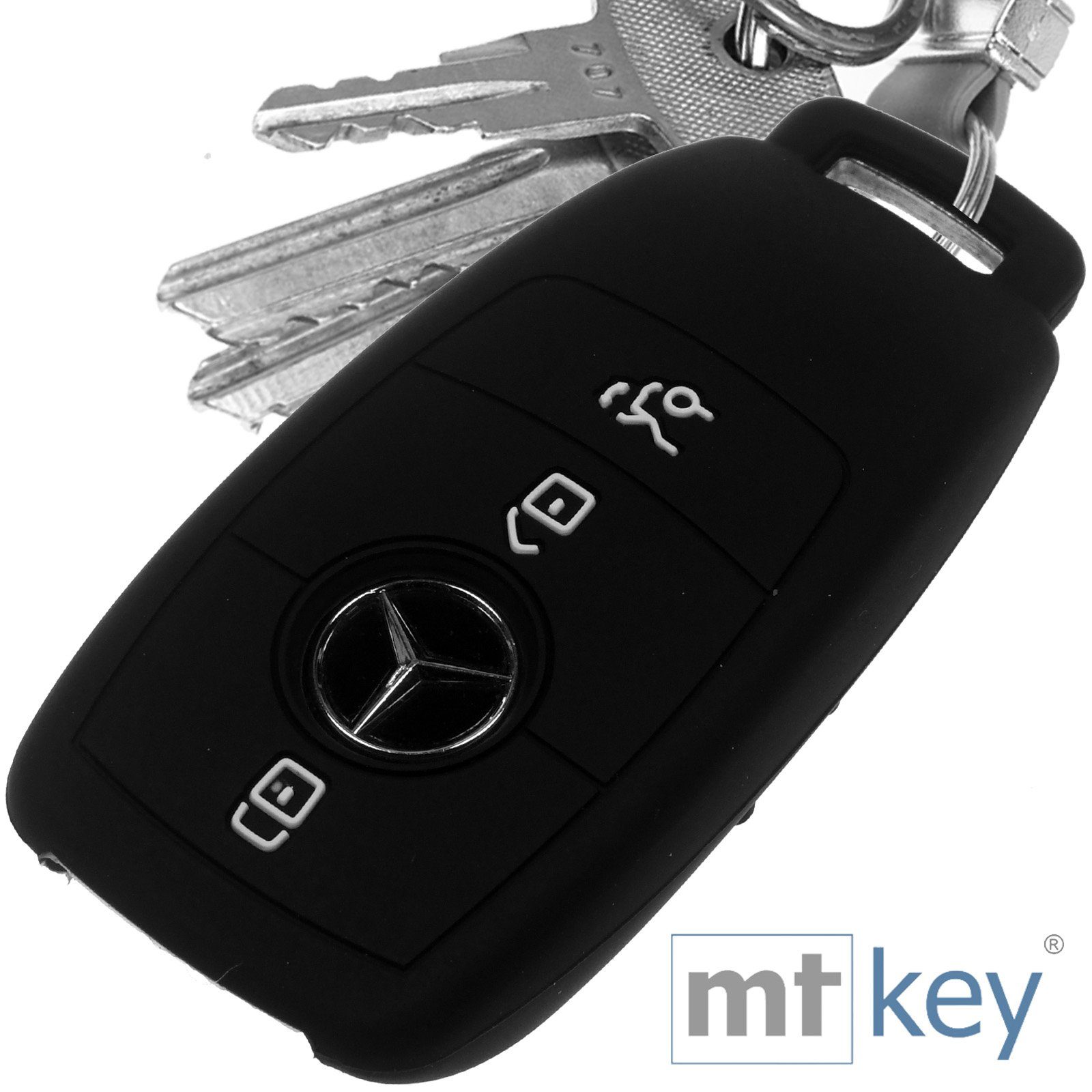 Autoschlüssel E-Klasse Softcase Mercedes Silikon Benz Schutzhülle W213 Schlüsseltasche 3 für KEYLESS mt-key SMARTKEY Schwarz, Tasten