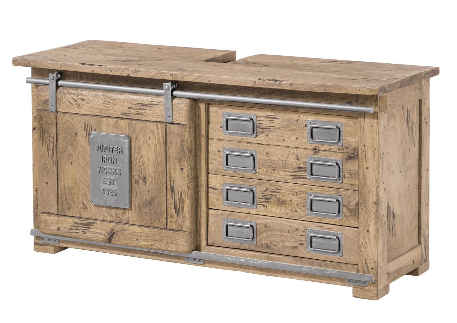 Massivmoebel24 Waschbeckenunterschrank (Mango 120x40x60 whitewash lackiert RAILWAY #377) Mango 120x40x60 whitewash lackiert RAILWAY #377