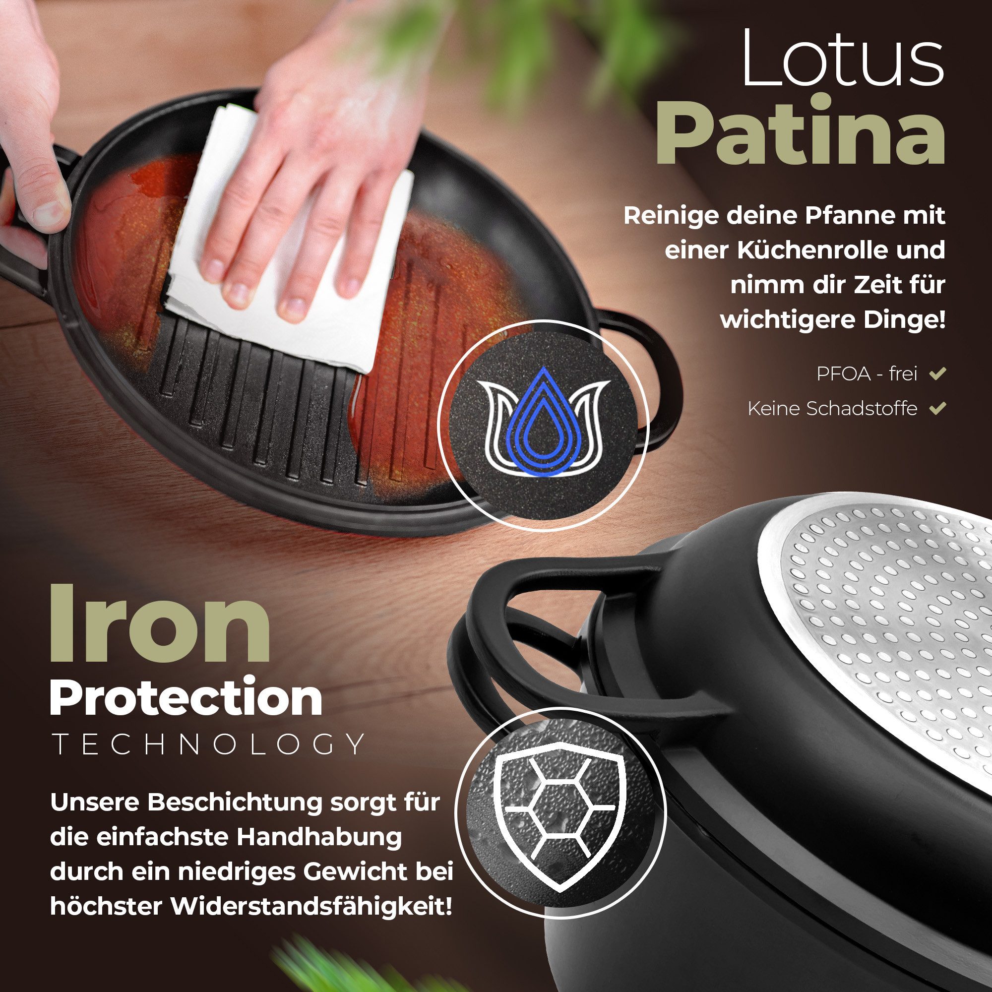 TLESS Bräter 2in1 Aluguss mit Deckel backofengeeignet & induktionsfähig, Aluminiumguss, Induktion