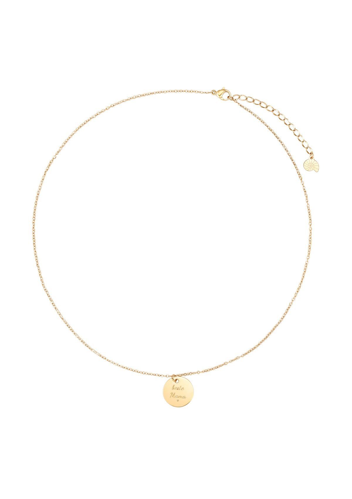 Hey Happiness Kette mit Gravur ‘Beste Mama’ Kreis Plättchen hängend, 18K Roségold vergoldet, Damen Kette Edelstahl Anhänger graviert, wasserfest