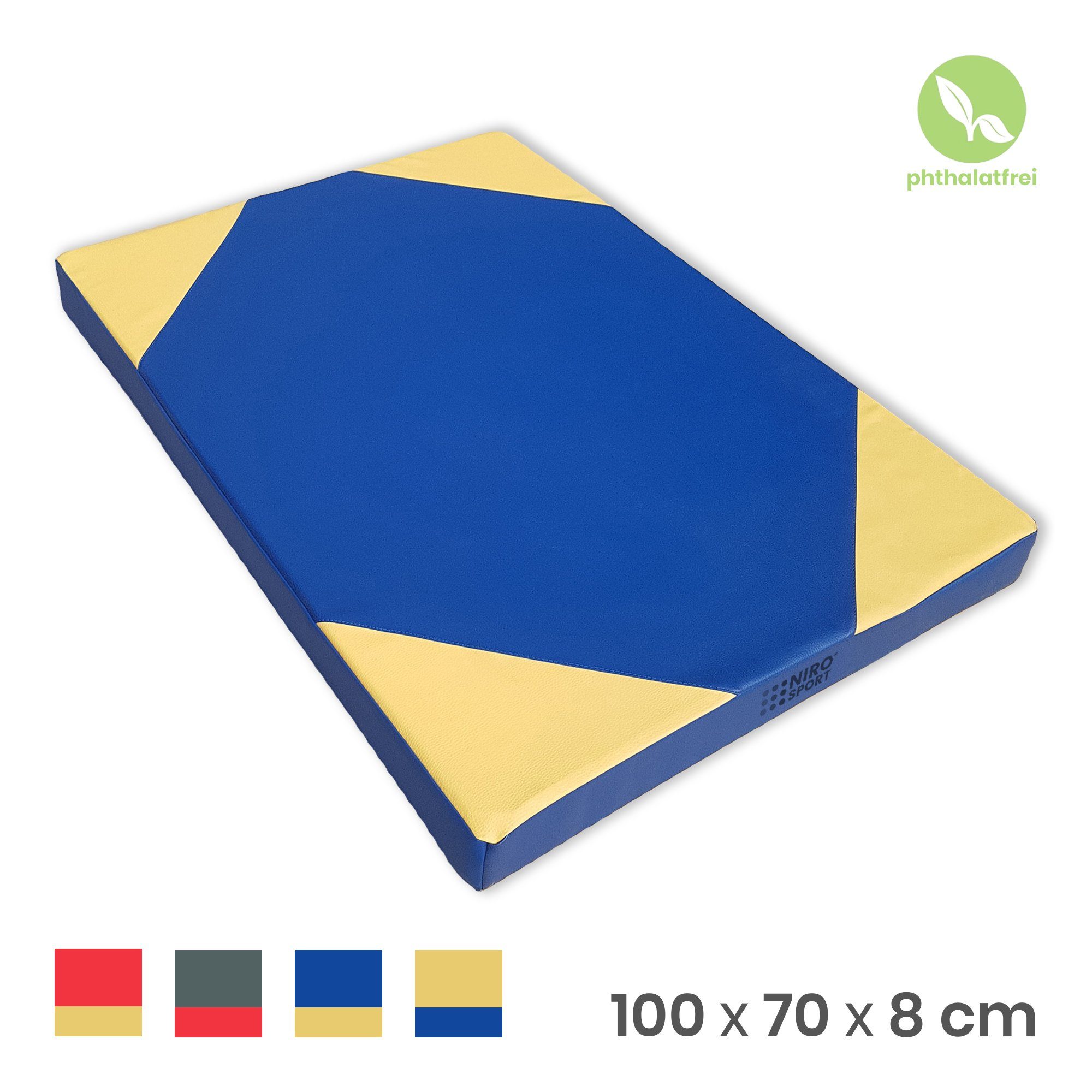 NiroSport Turnmatte Gymnastikmatte Turnmatte 100 x 70 x 8 cm Weichbodenmatte Schutzmatte (einzeln, 1er-Pack), Made-in-Germany