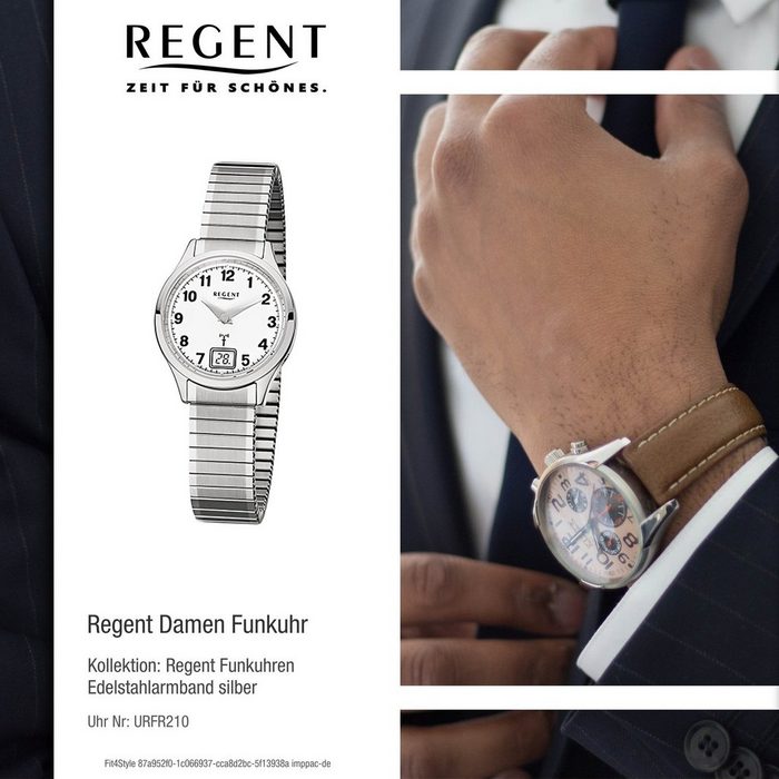 Regent Funkuhr Regent Damen-Armbanduhr silber (Funkuhr) Damen Funkuhr rund klein (ca. 29mm) Edelstahlarmband silber XB11210