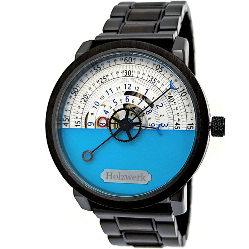 Holzwerk Automatikuhr Moderne Edelstahl & Holz Armbanduhr, (inklusive Armbandkürzer), Holz Unikate, ideal auch als Geschenk, Automatik, offene Unruhe