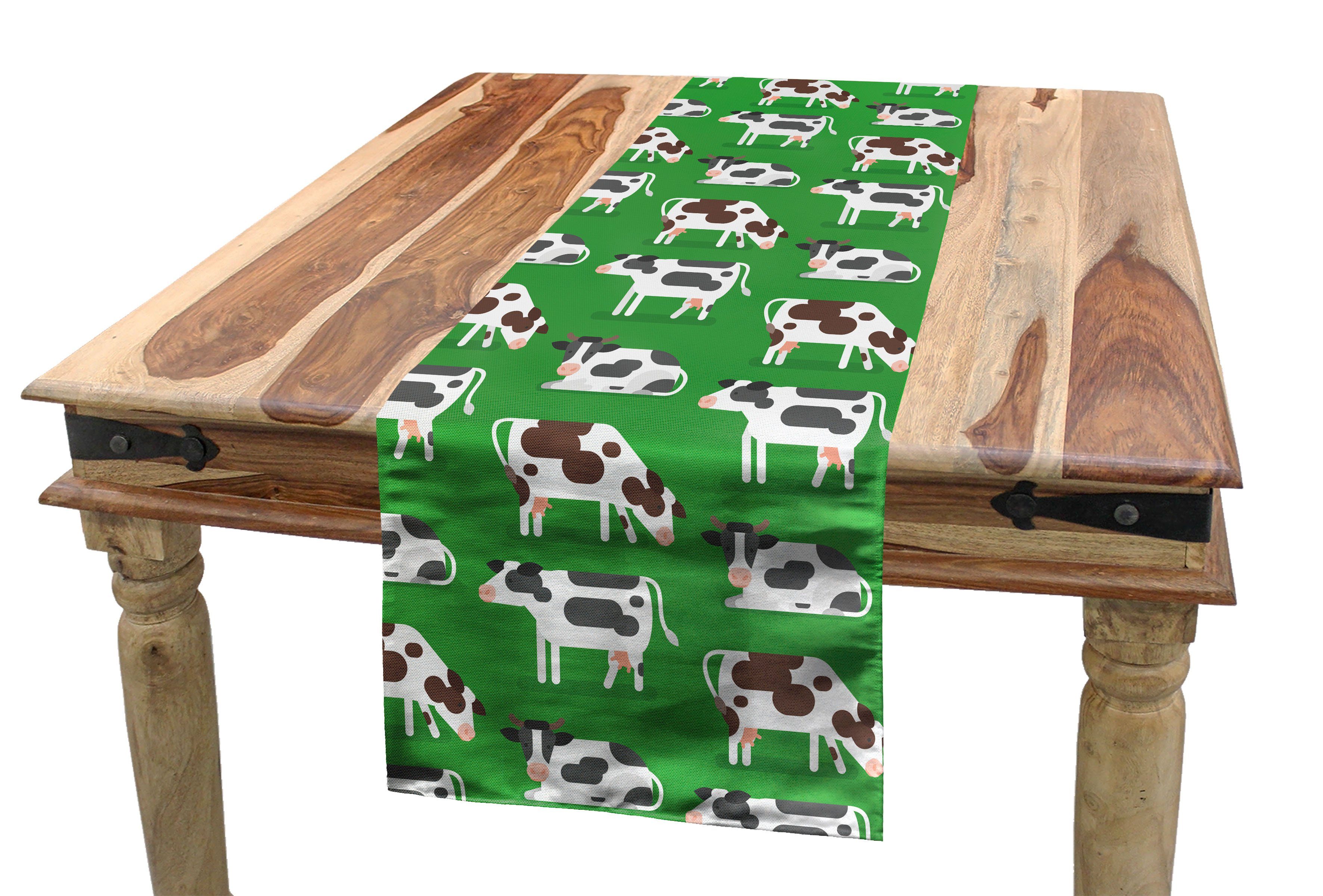 Abakuhaus Tischläufer Esszimmer Küche Rechteckiger Dekorativer Tischläufer, Das Vieh Grafik Sitzen Kühe