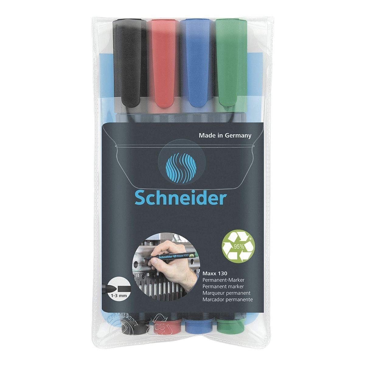Maxx 3,0 mm - (4-tlg), blau, 130, rot, grün, 1,0 Permanentmarker Schneider Strichstärke: toluolfrei, schwarz