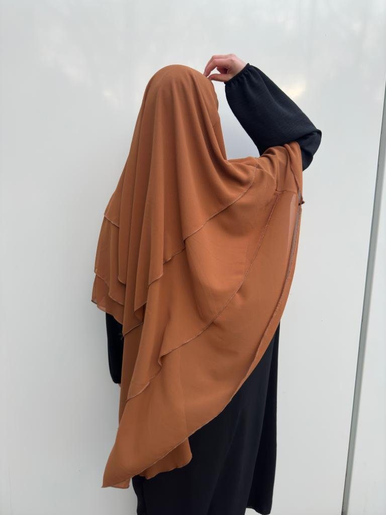 Orange/Braun Kopftuch Khumur Chiffon Hijab locker Khimar Dreilagiger Bedeckung Aymasal Kopftuch