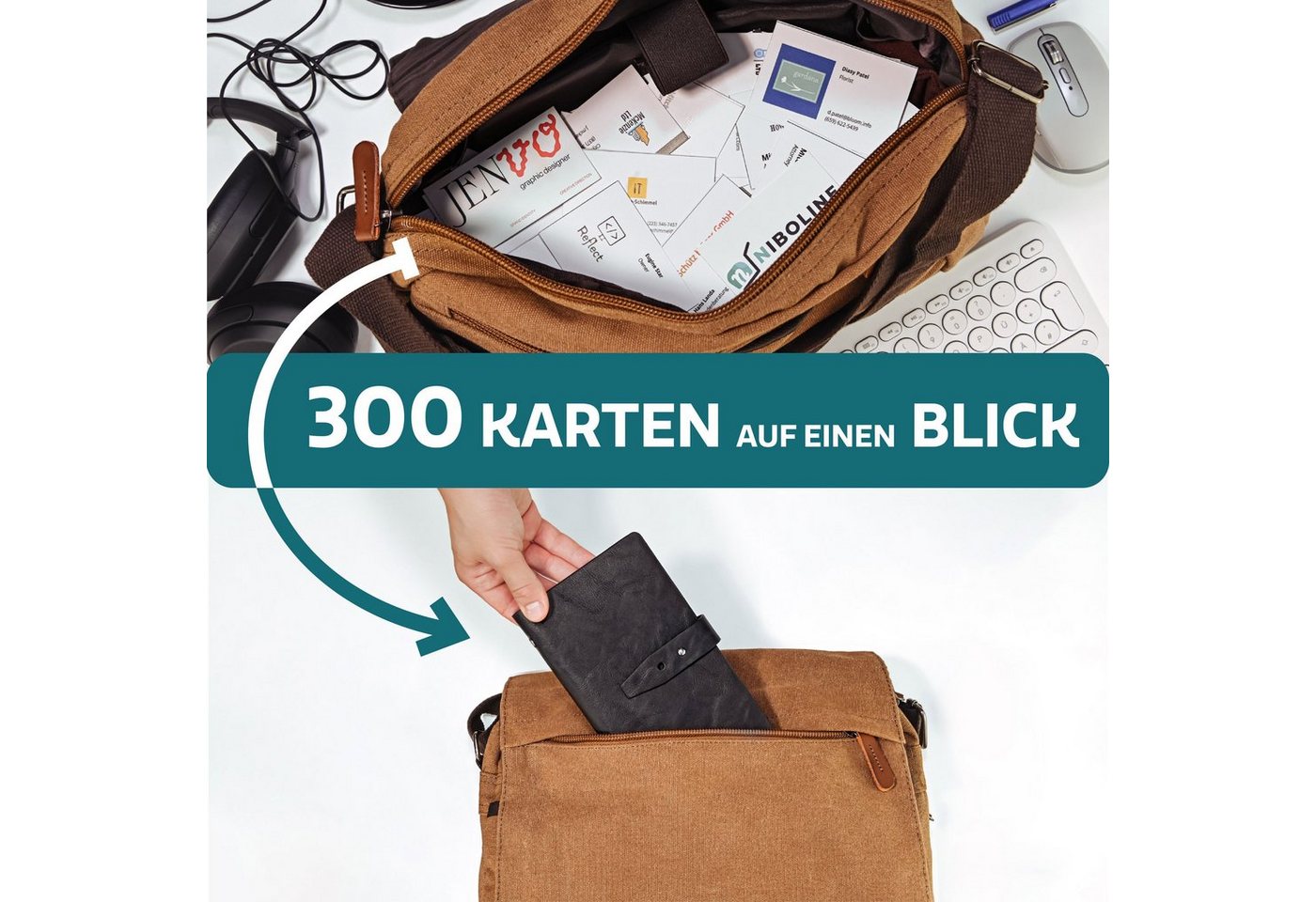 Thumbnail - Praknu Visitenkarten Premium Visitenkartenmappe Schwarz, bis 300 Karten, 180 Karten I Kompakt - Sicher I Hochwertige Vis...